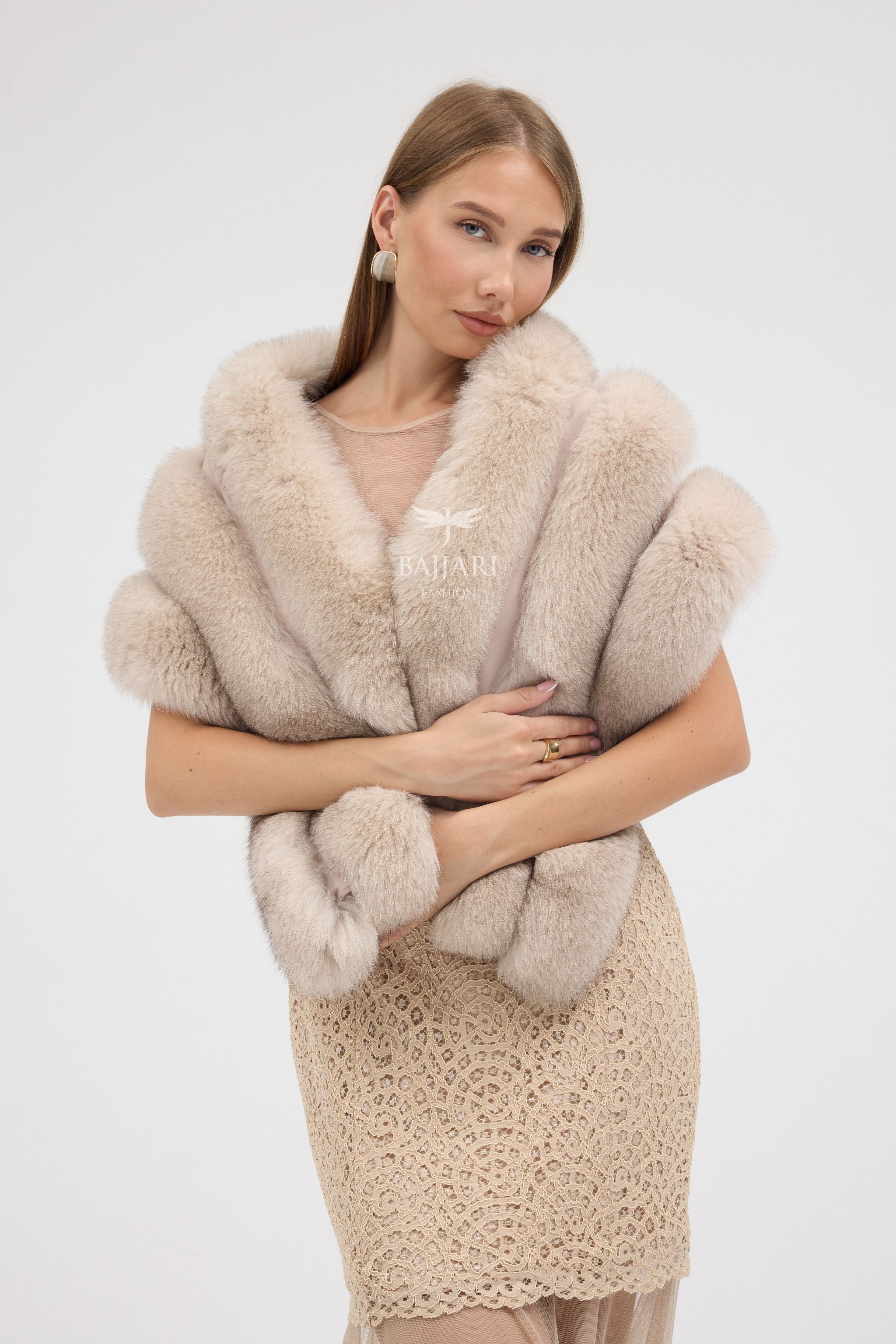 Beige Fox Fur Shawl
