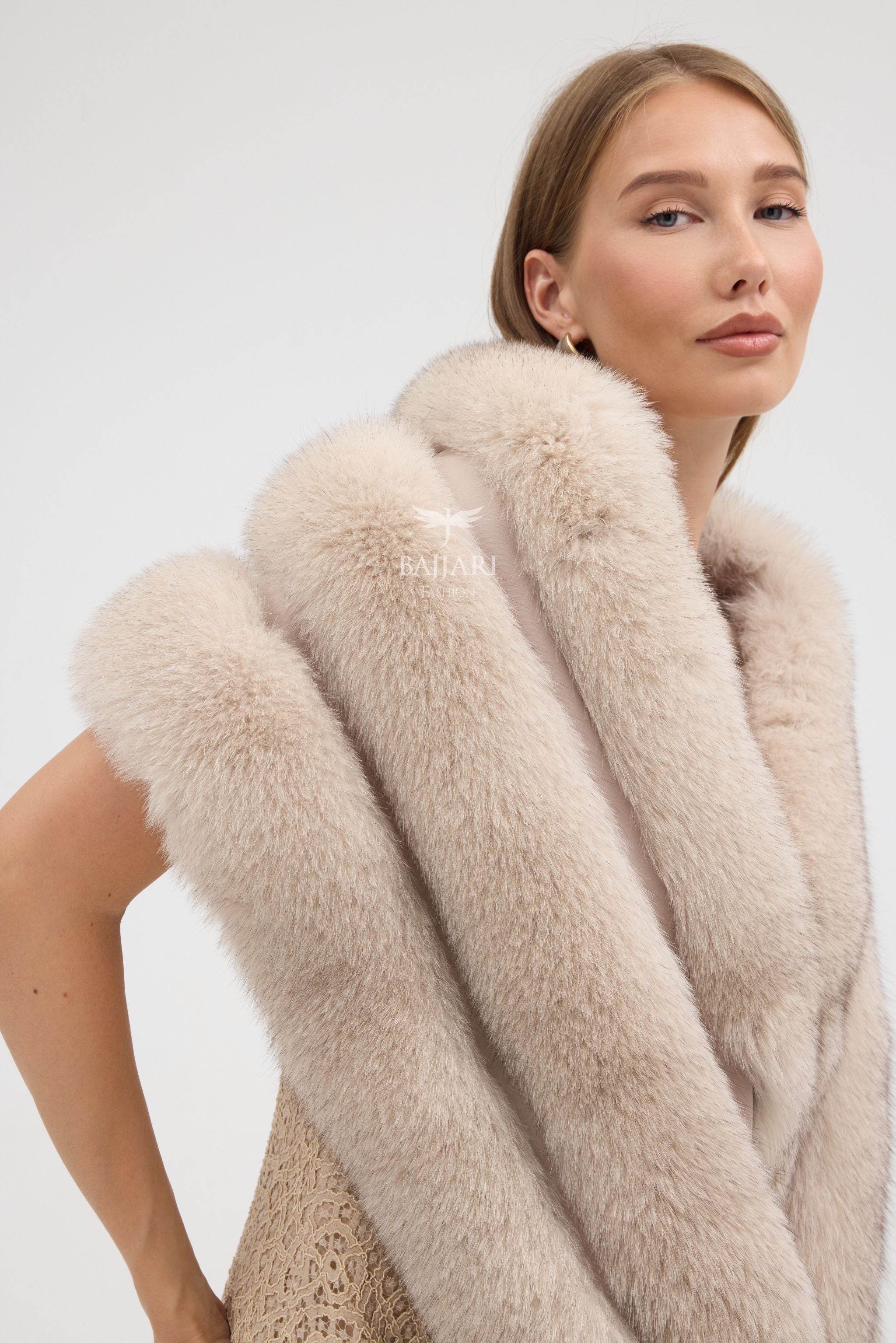 Beige Fox Fur Shawl