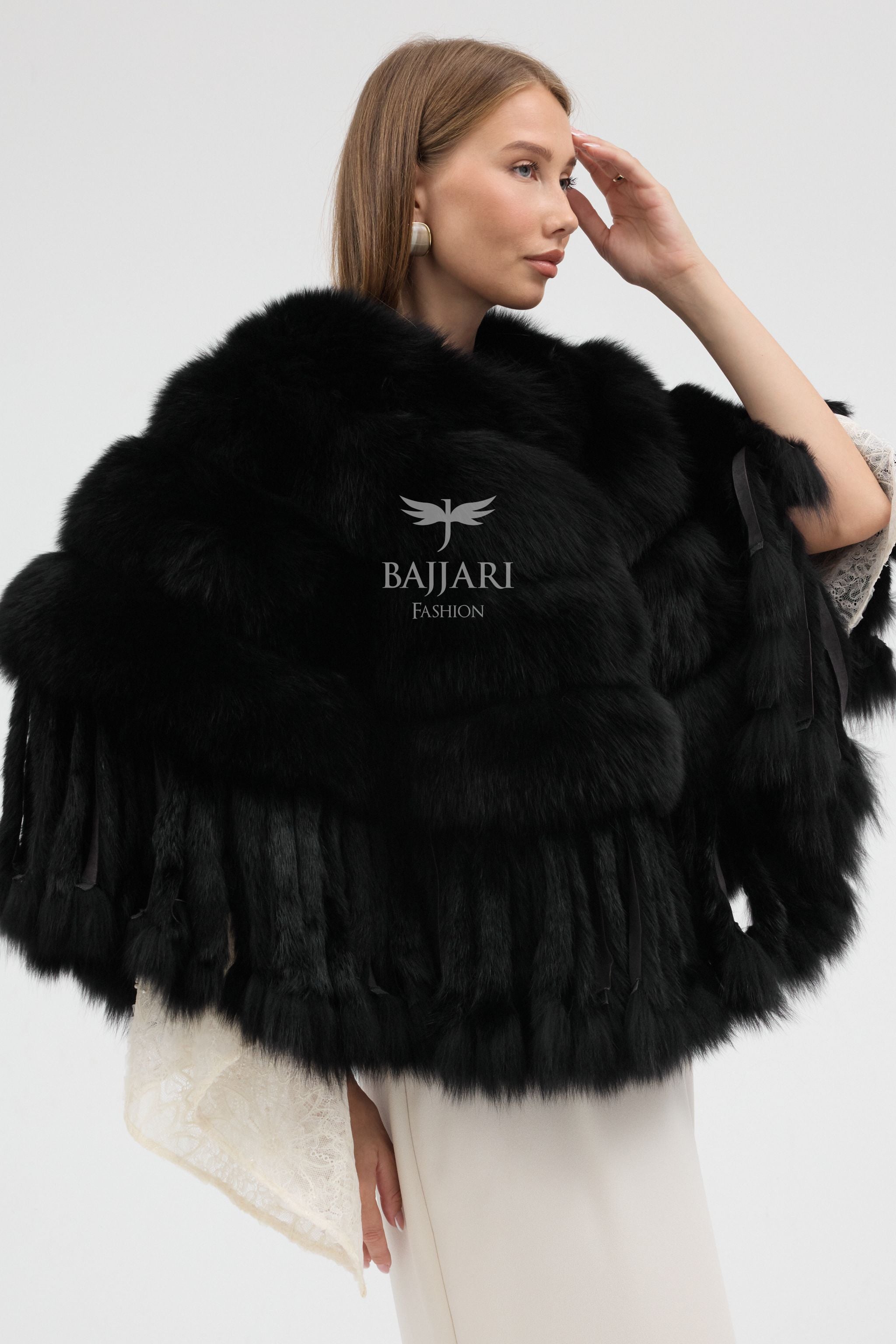 Black Argentina Fox Fur Shawl