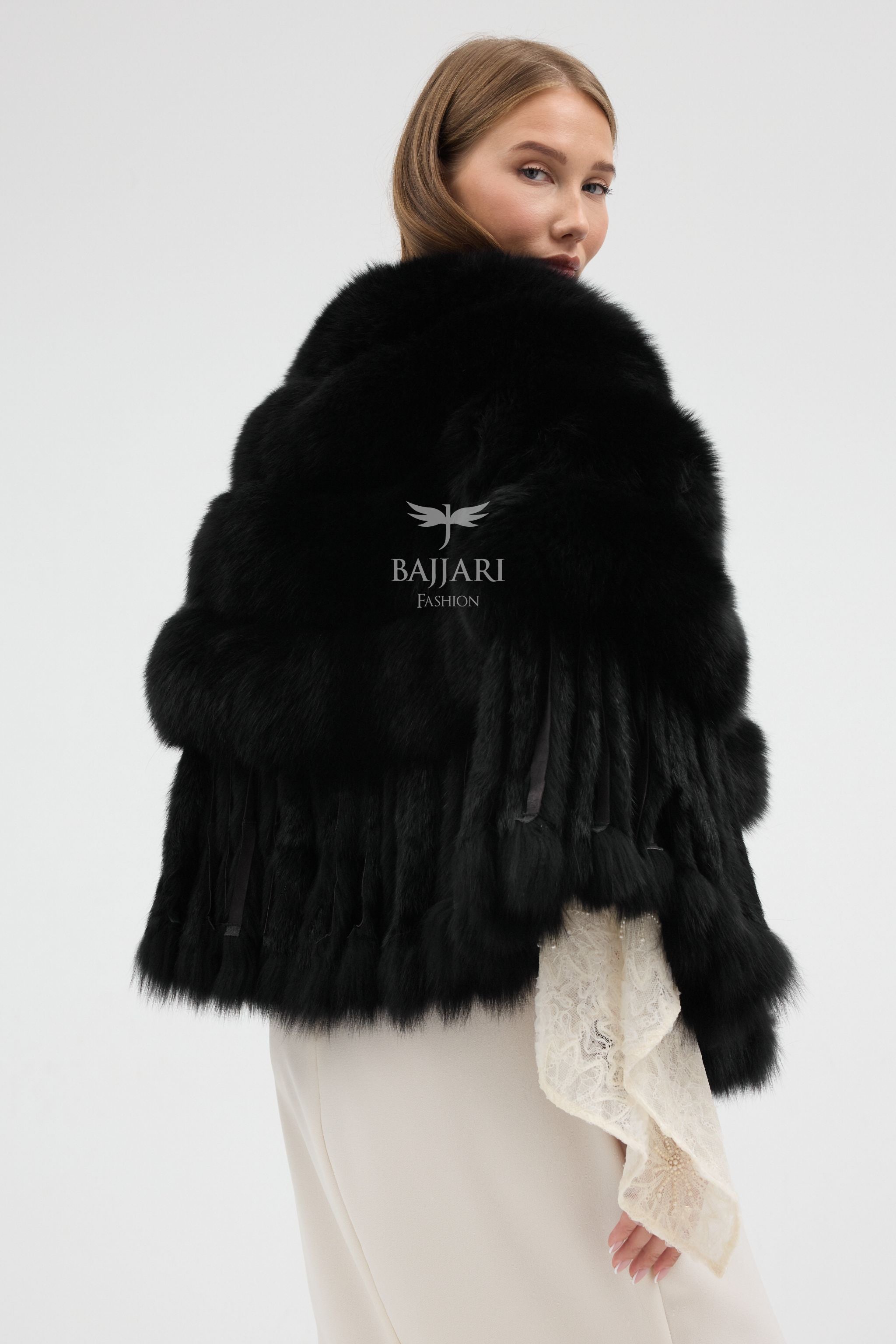 Black Argentina Fox Fur Shawl