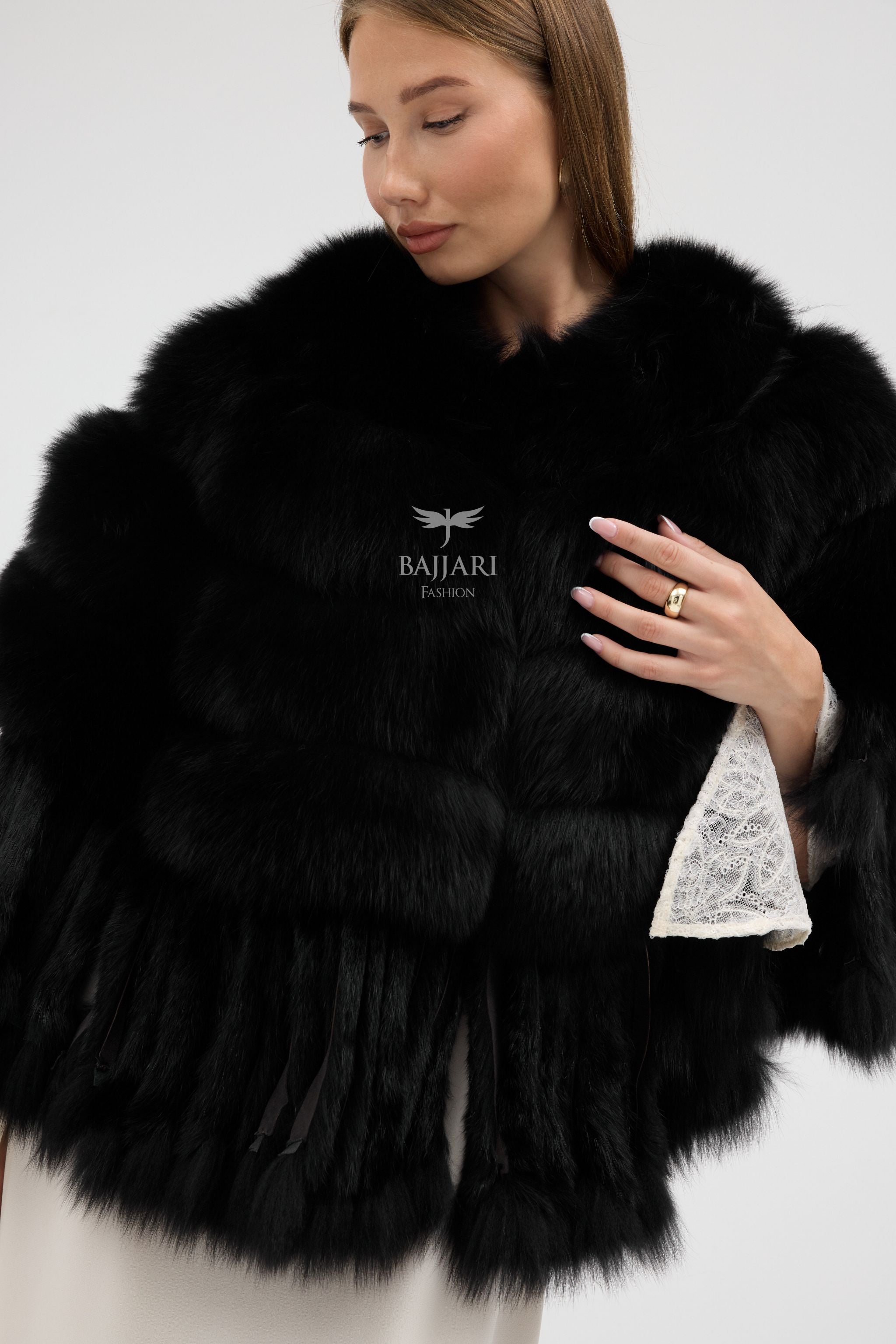 Black Argentina Fox Fur Shawl