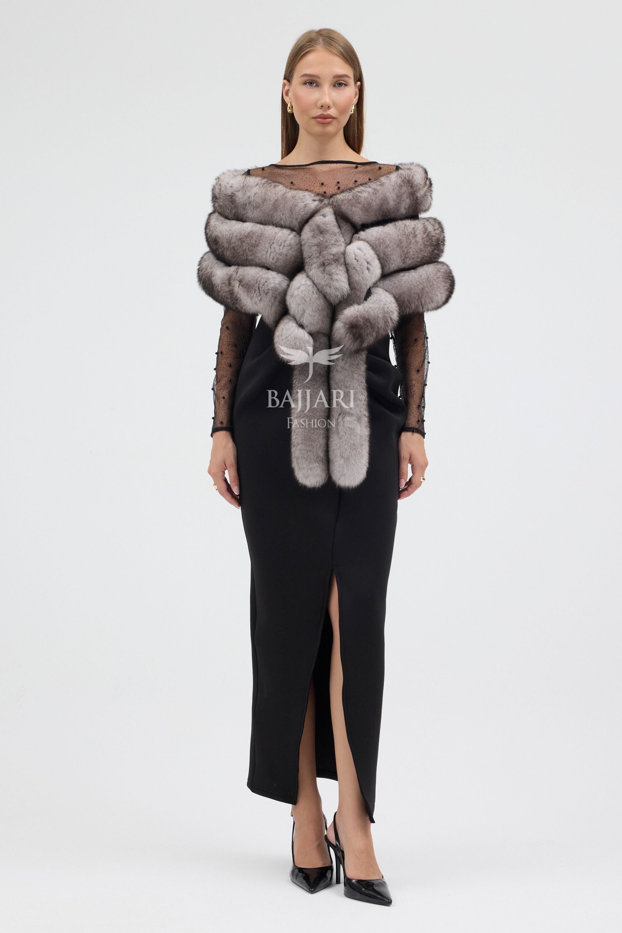 Natural Black Fox Tail Fur Shawl