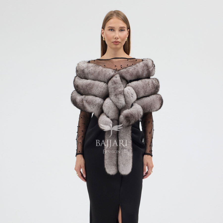 Natural Black Fox Tail Fur Shawl