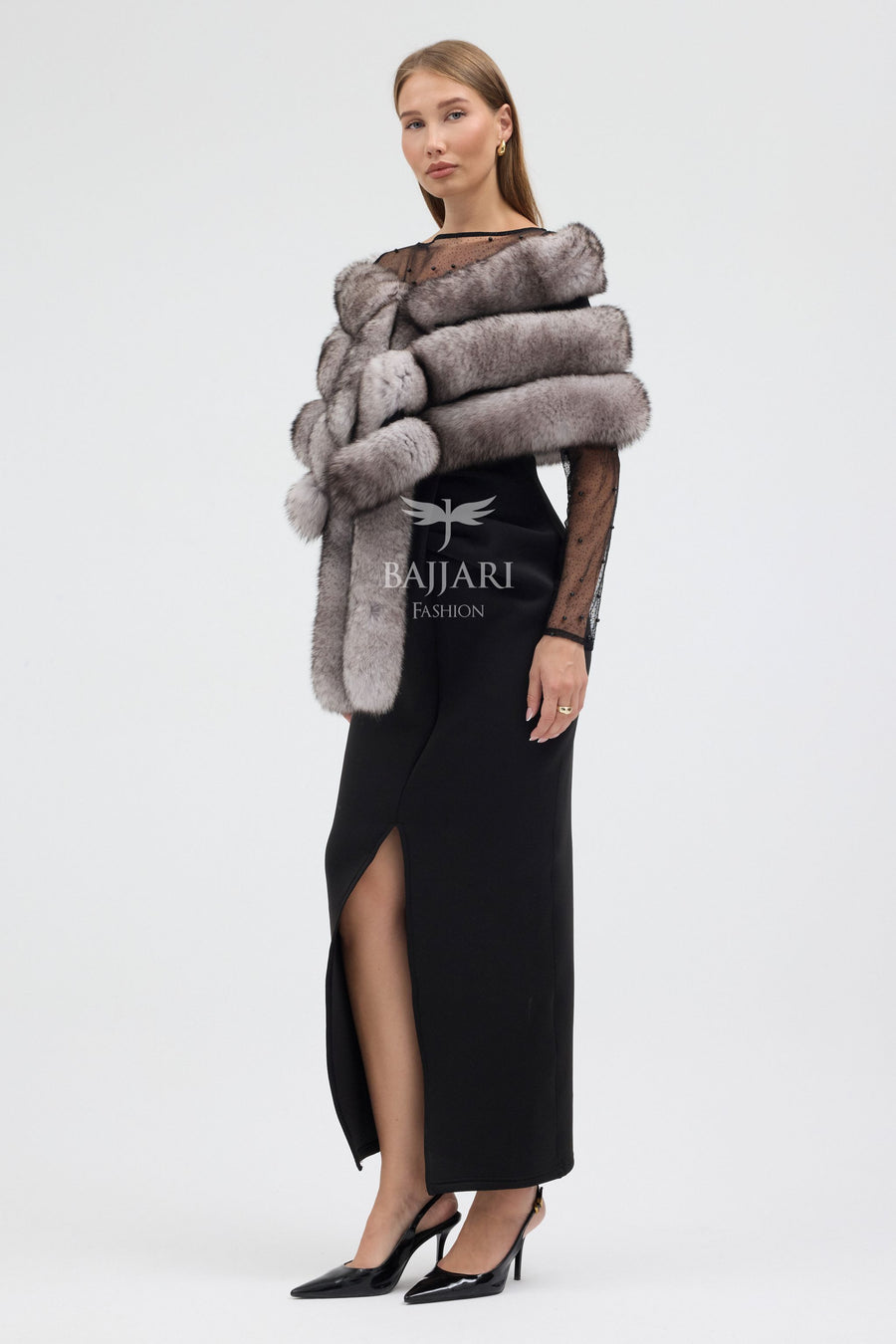 Natural Black Fox Tail Fur Shawl