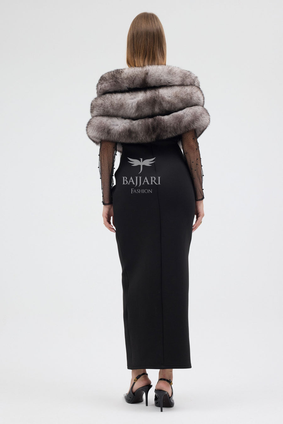 Natural Black Fox Tail Fur Shawl