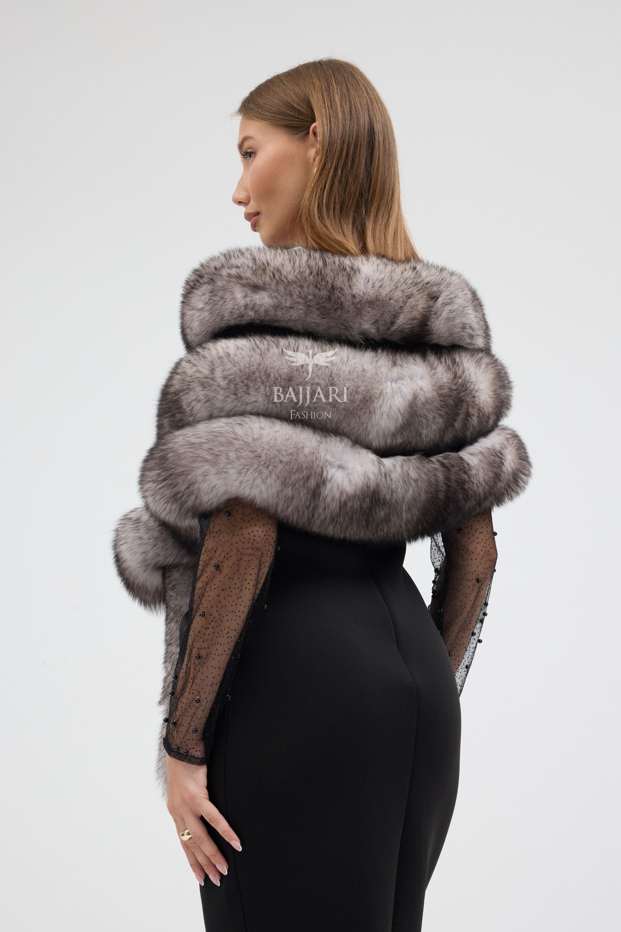 Natural Black Fox Tail Fur Shawl