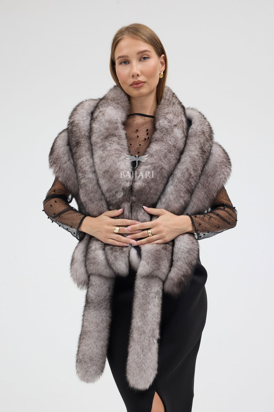 Natural Black Fox Tail Fur Shawl