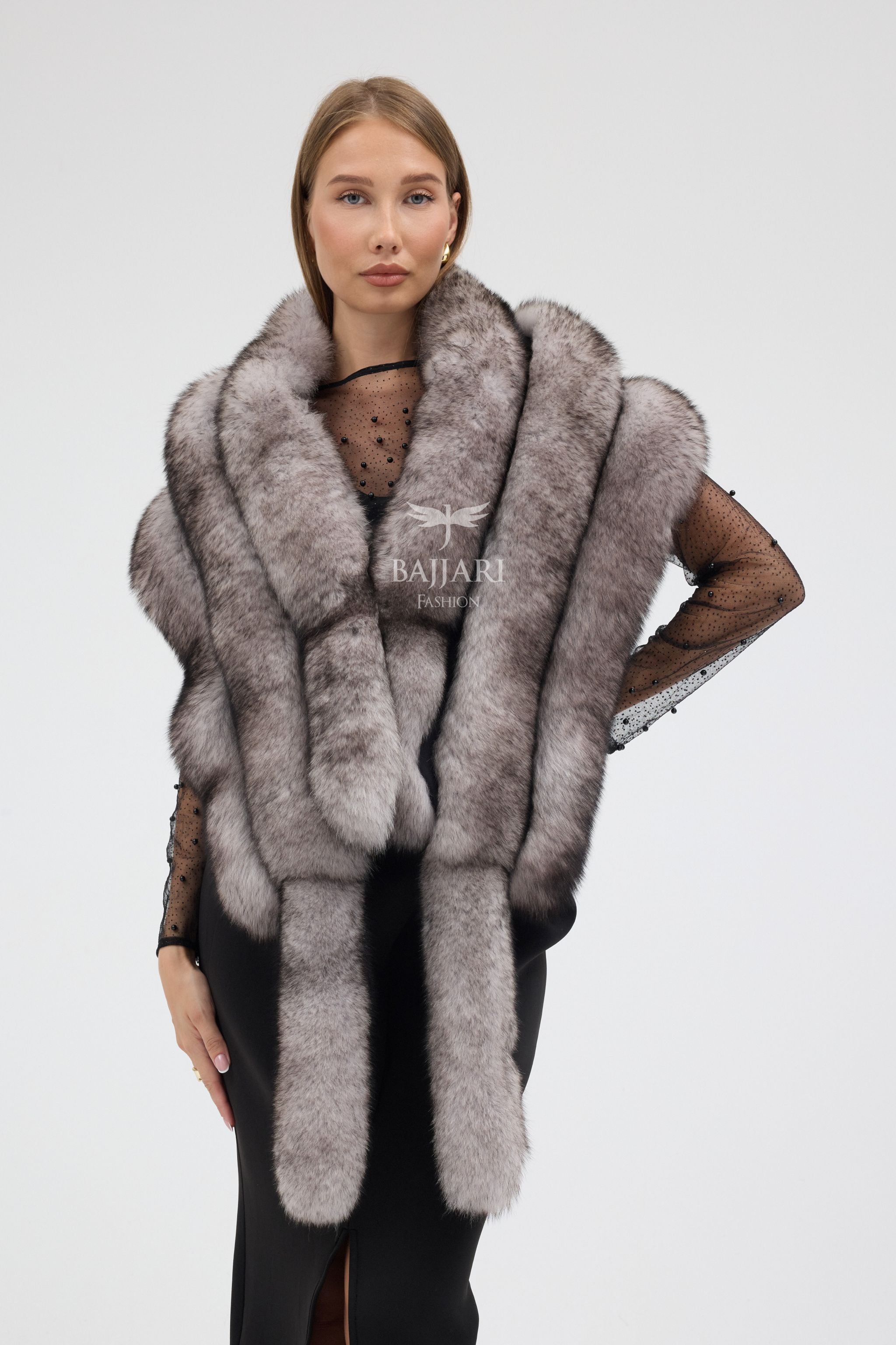 Natural Black Fox Tail Fur Shawl
