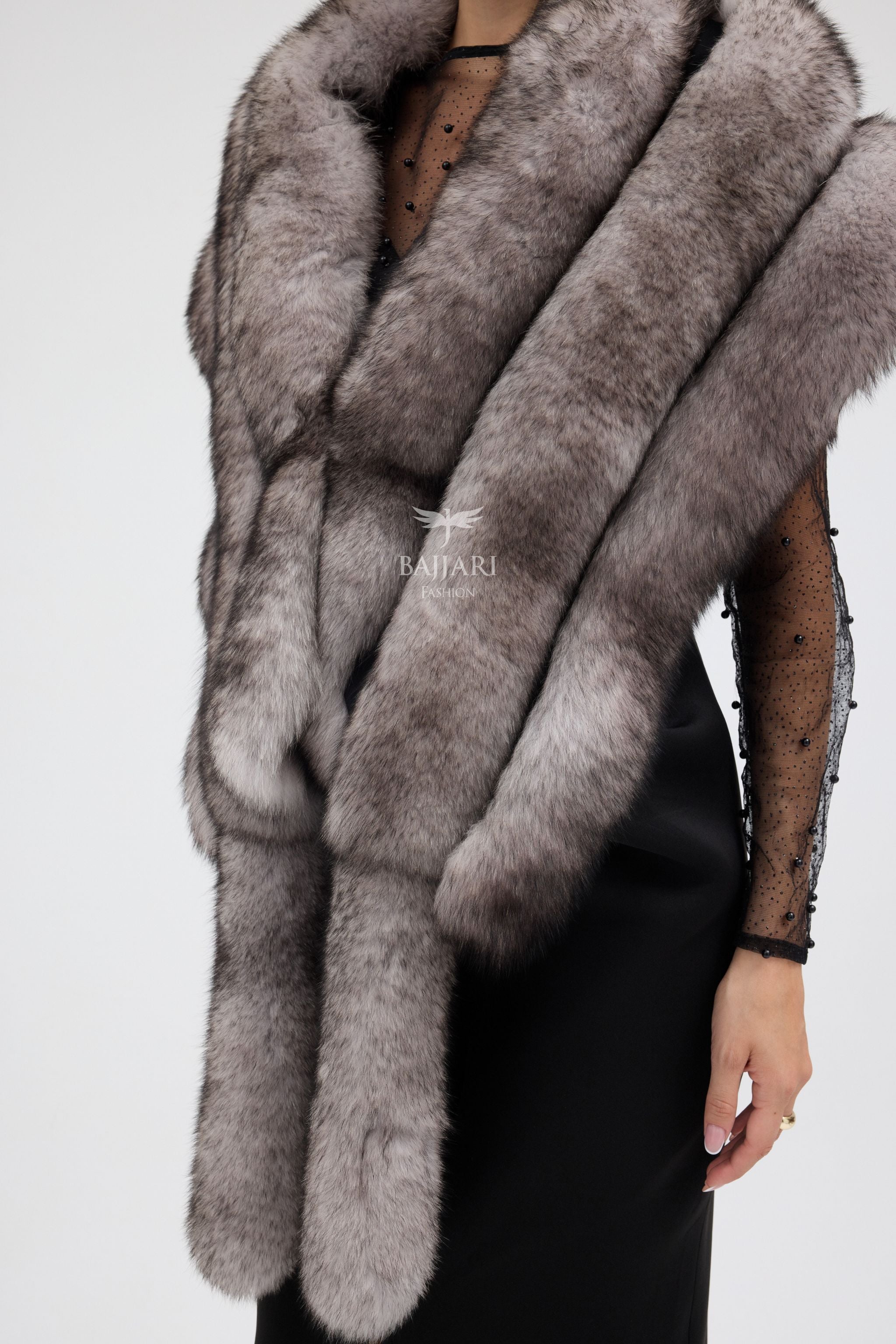 Natural Black Fox Tail Fur Shawl
