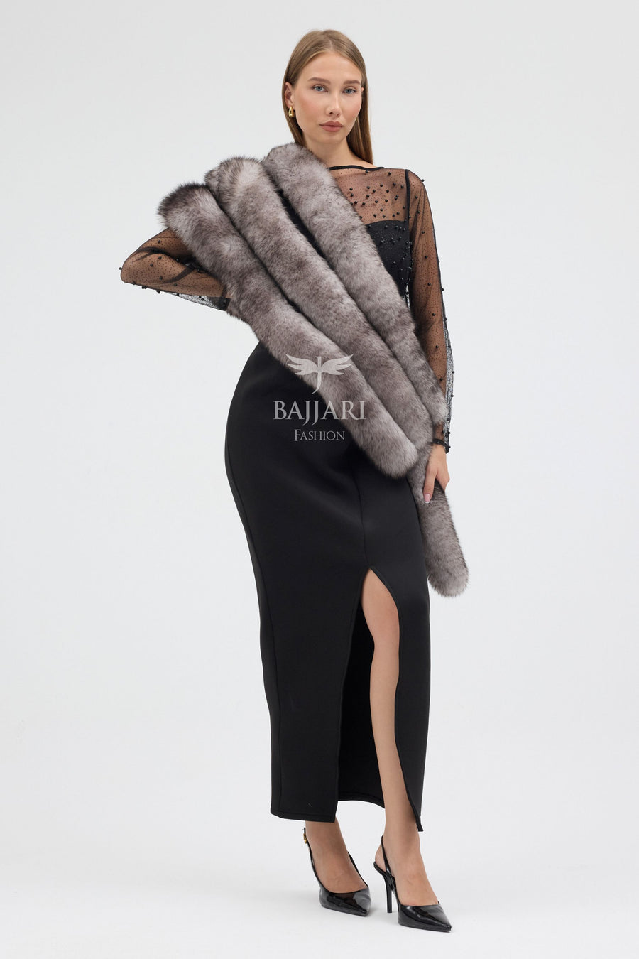 Natural Black Fox Tail Fur Shawl