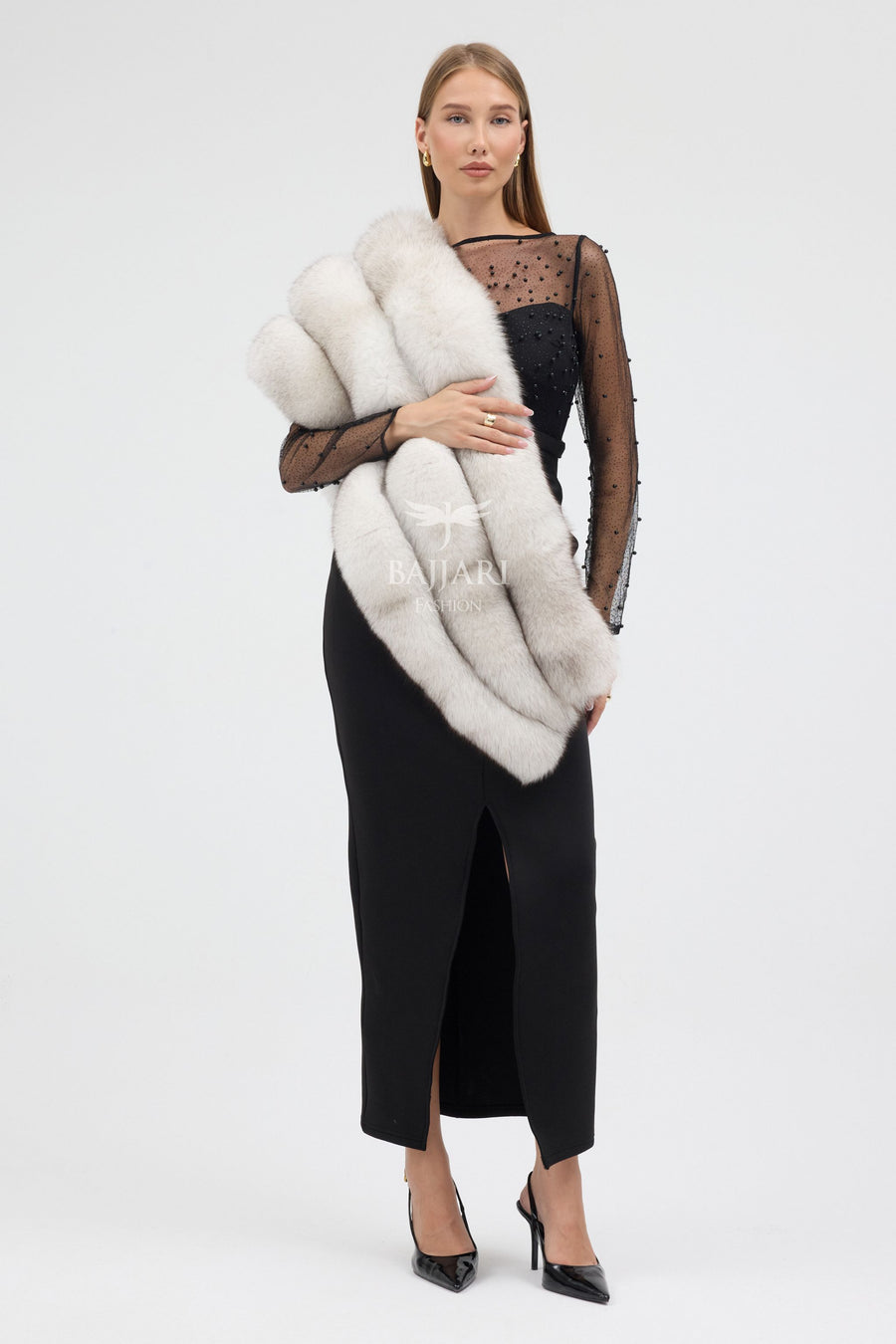 Natural White Shadow Fox Fur Shawl