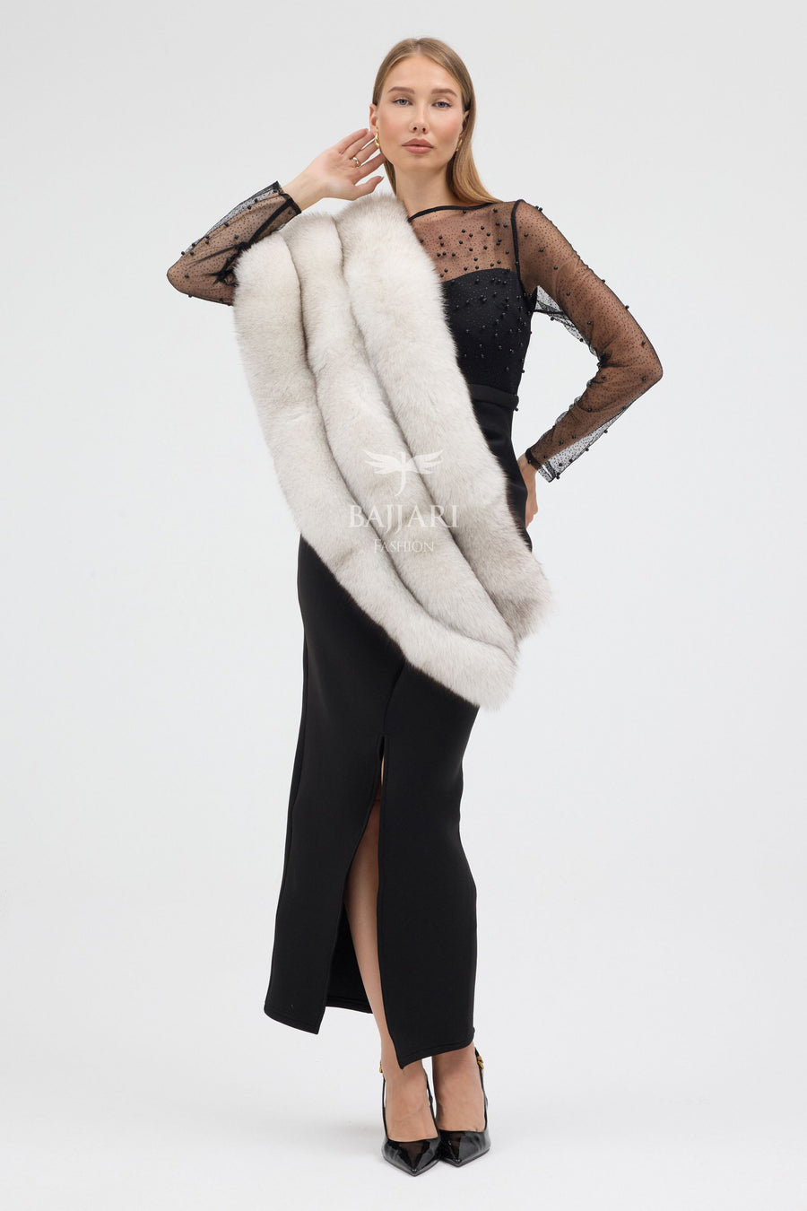 Natural White Shadow Fox Fur Shawl