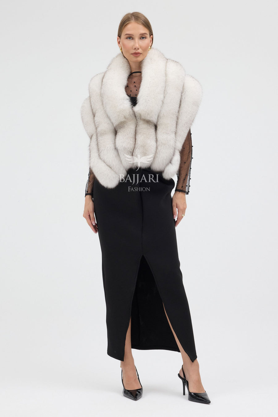 Natural White Shadow Fox Fur Shawl