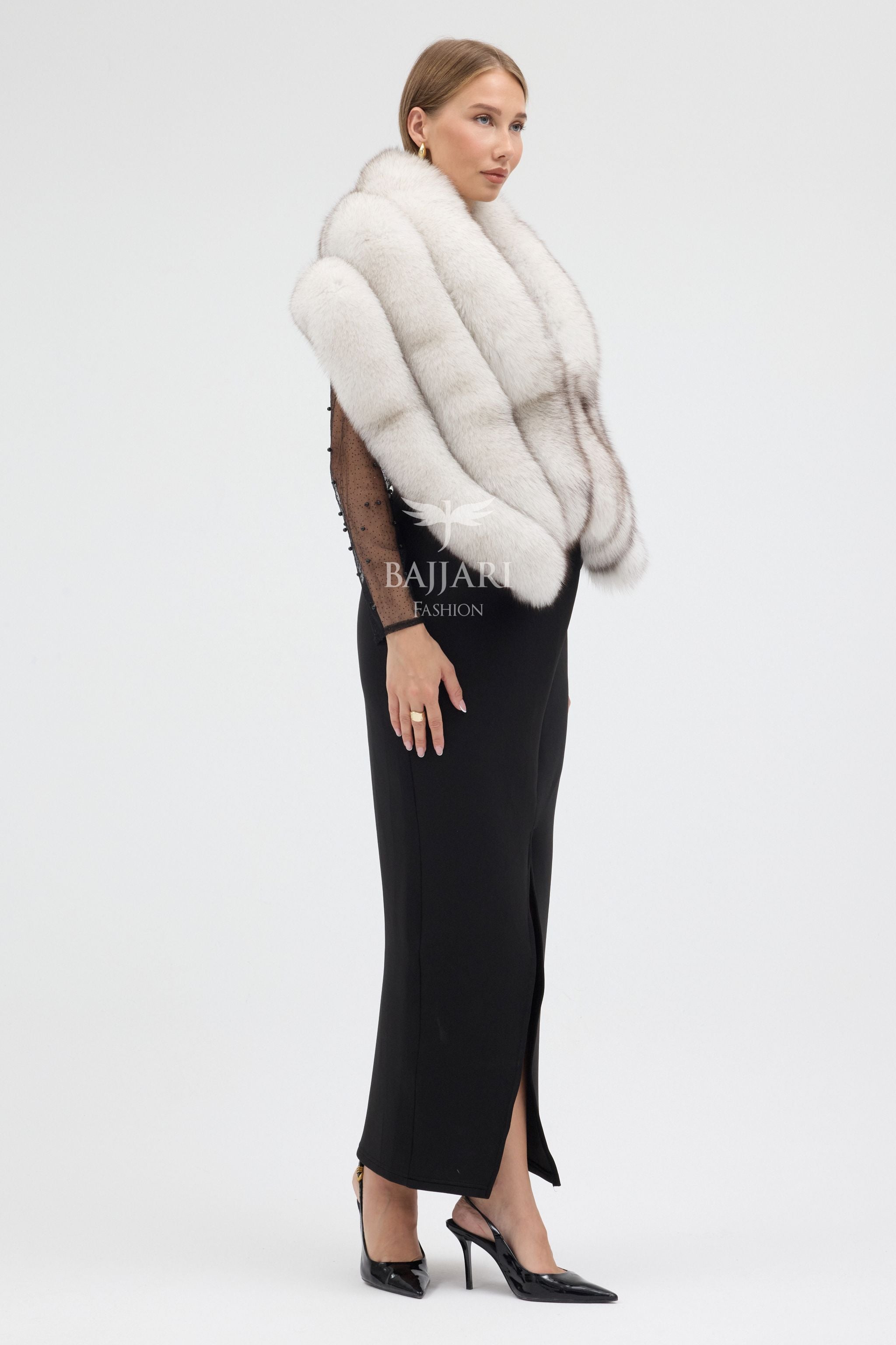 Natural White Shadow Fox Fur Shawl