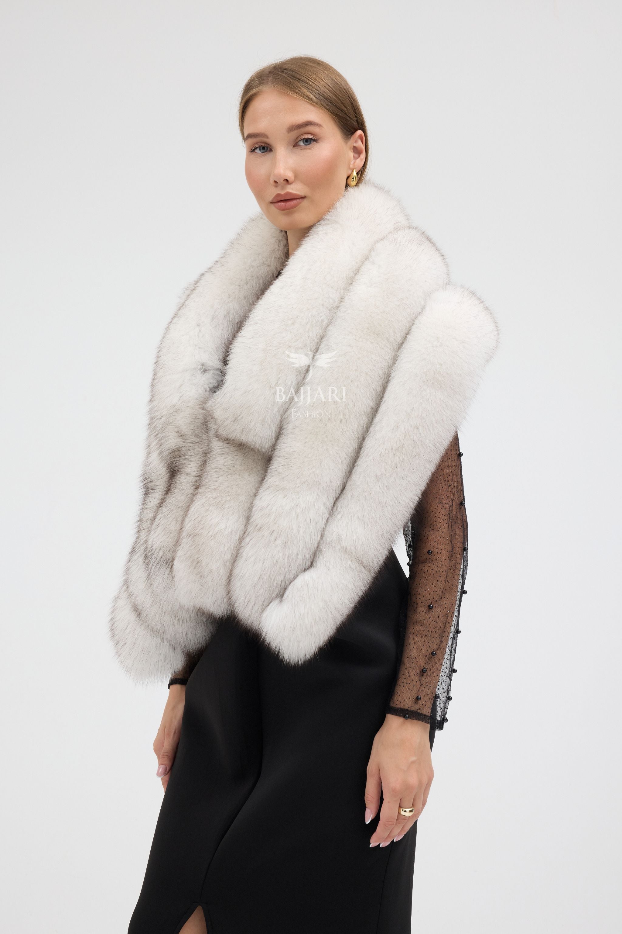 Natural White Shadow Fox Fur Shawl