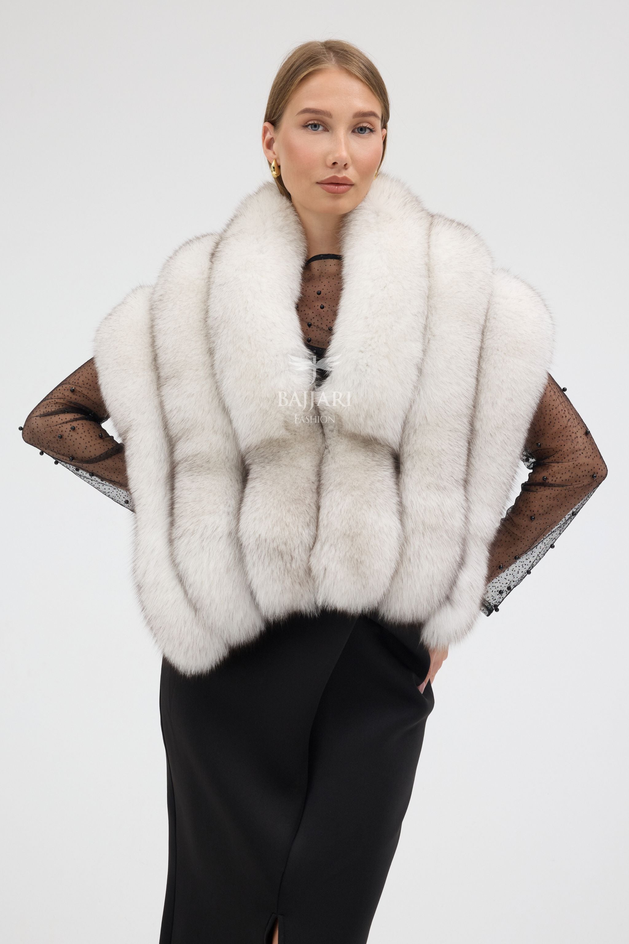 Natural White Shadow Fox Fur Shawl