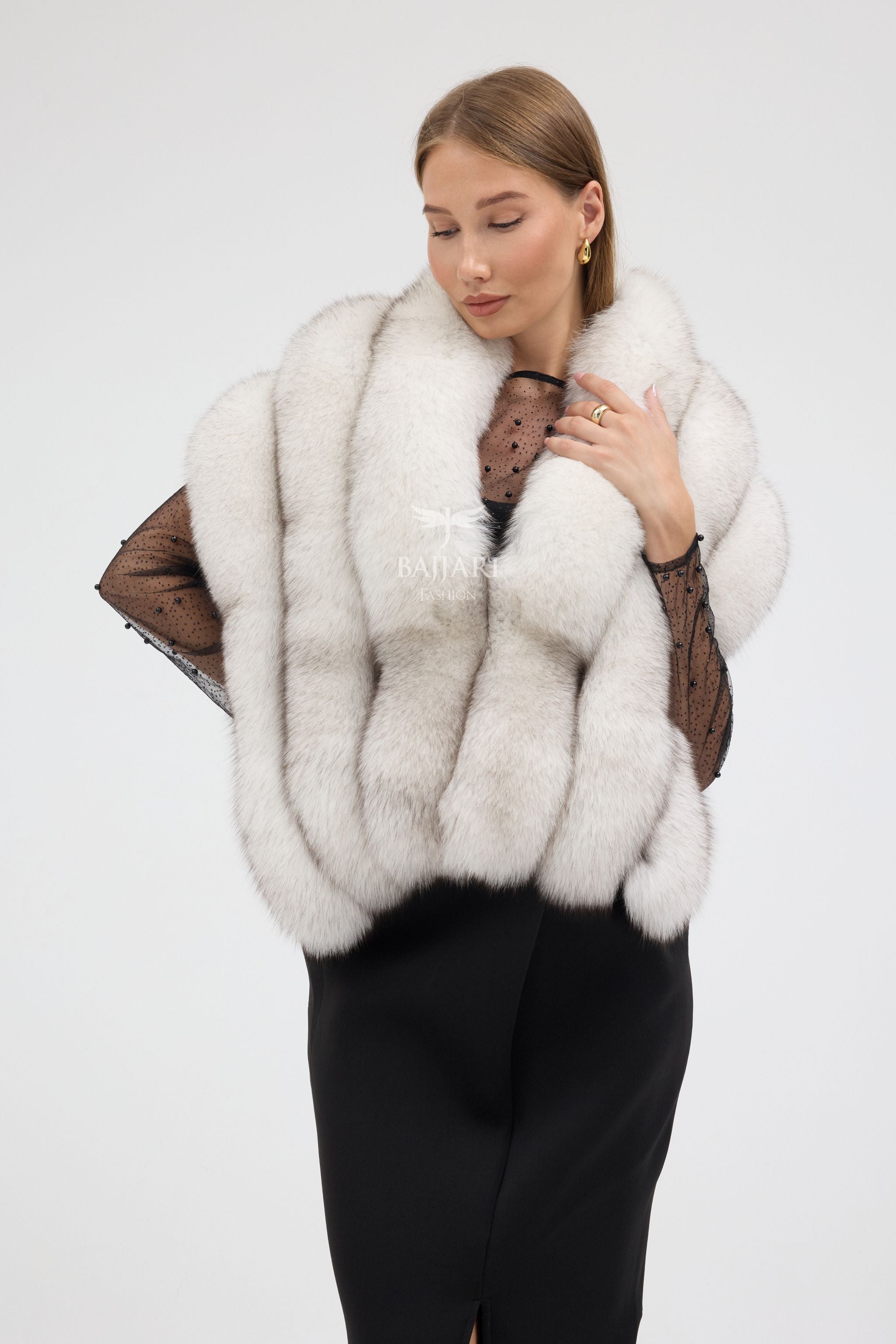 Natural White Shadow Fox Fur Shawl