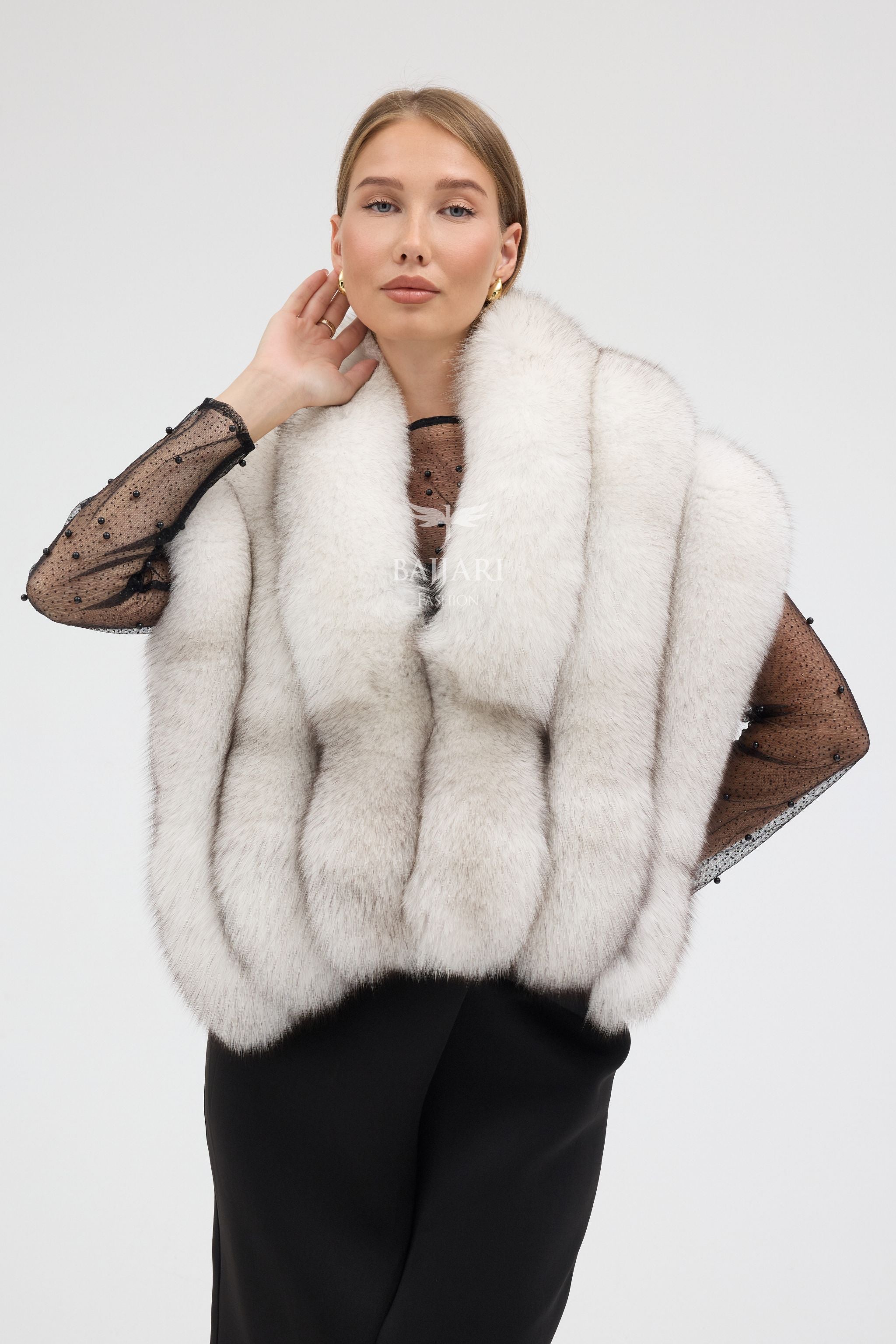 Natural White Shadow Fox Fur Shawl