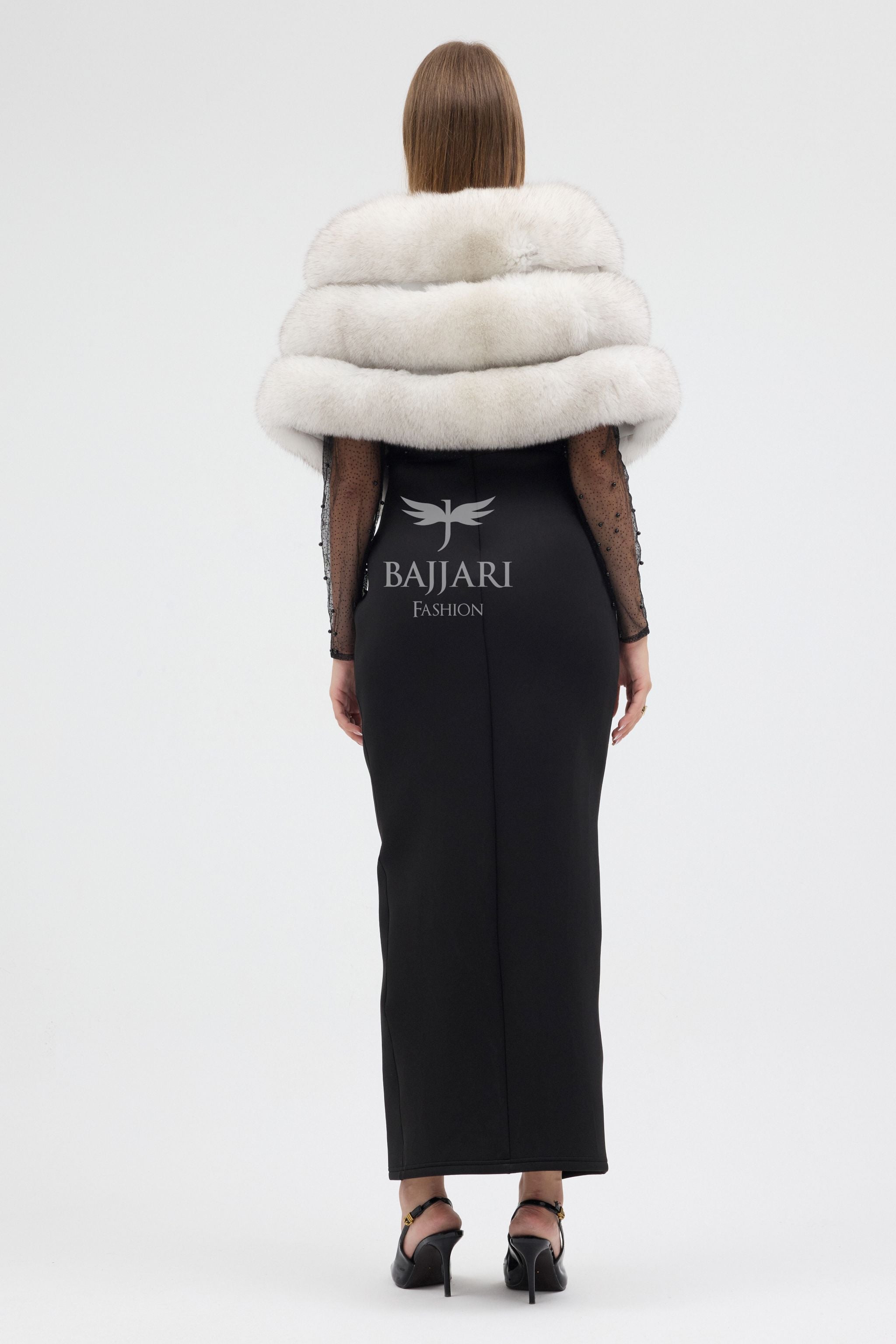 Natural White Shadow Fox Fur Shawl