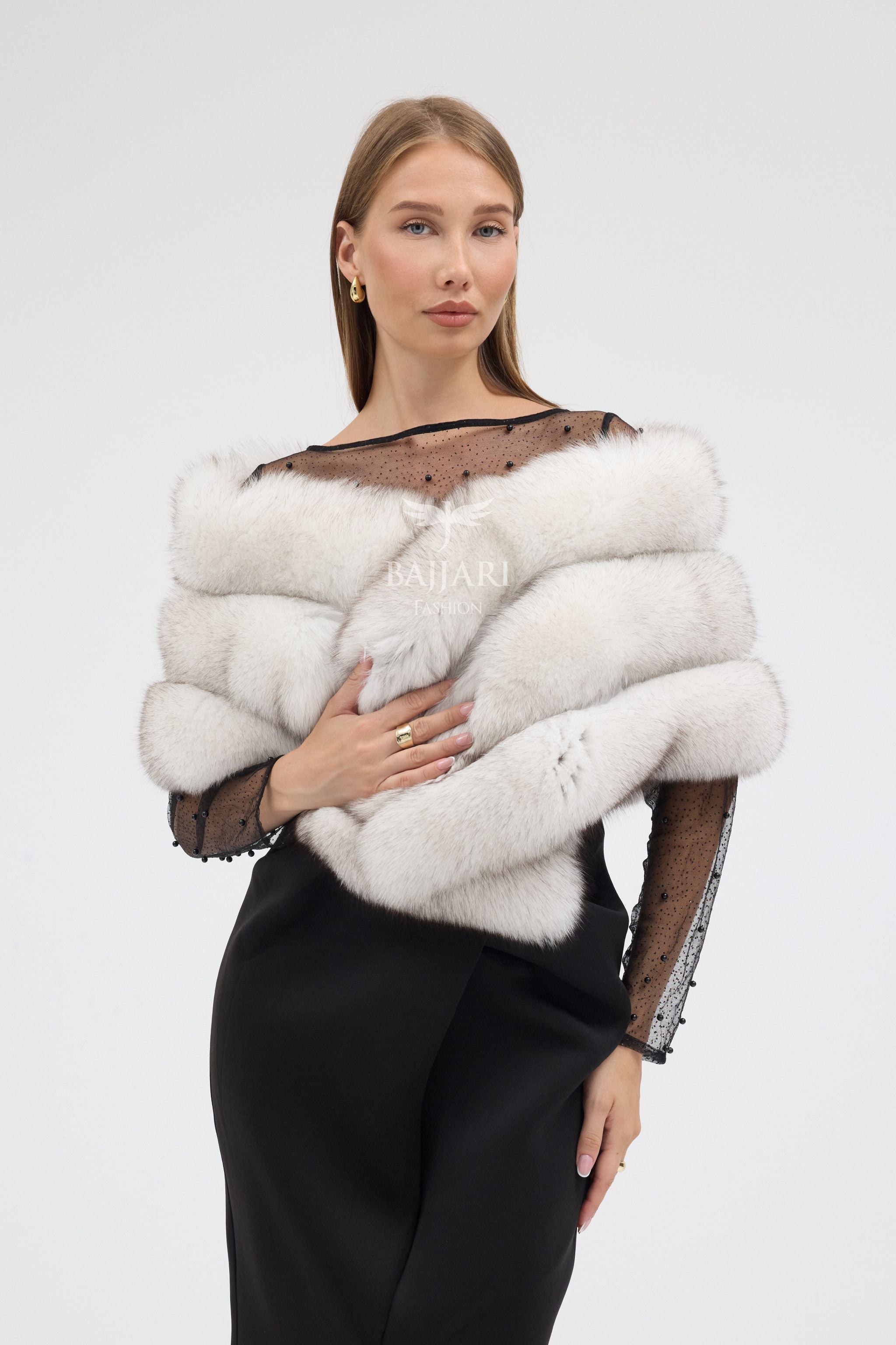 Natural White Shadow Fox Fur Shawl