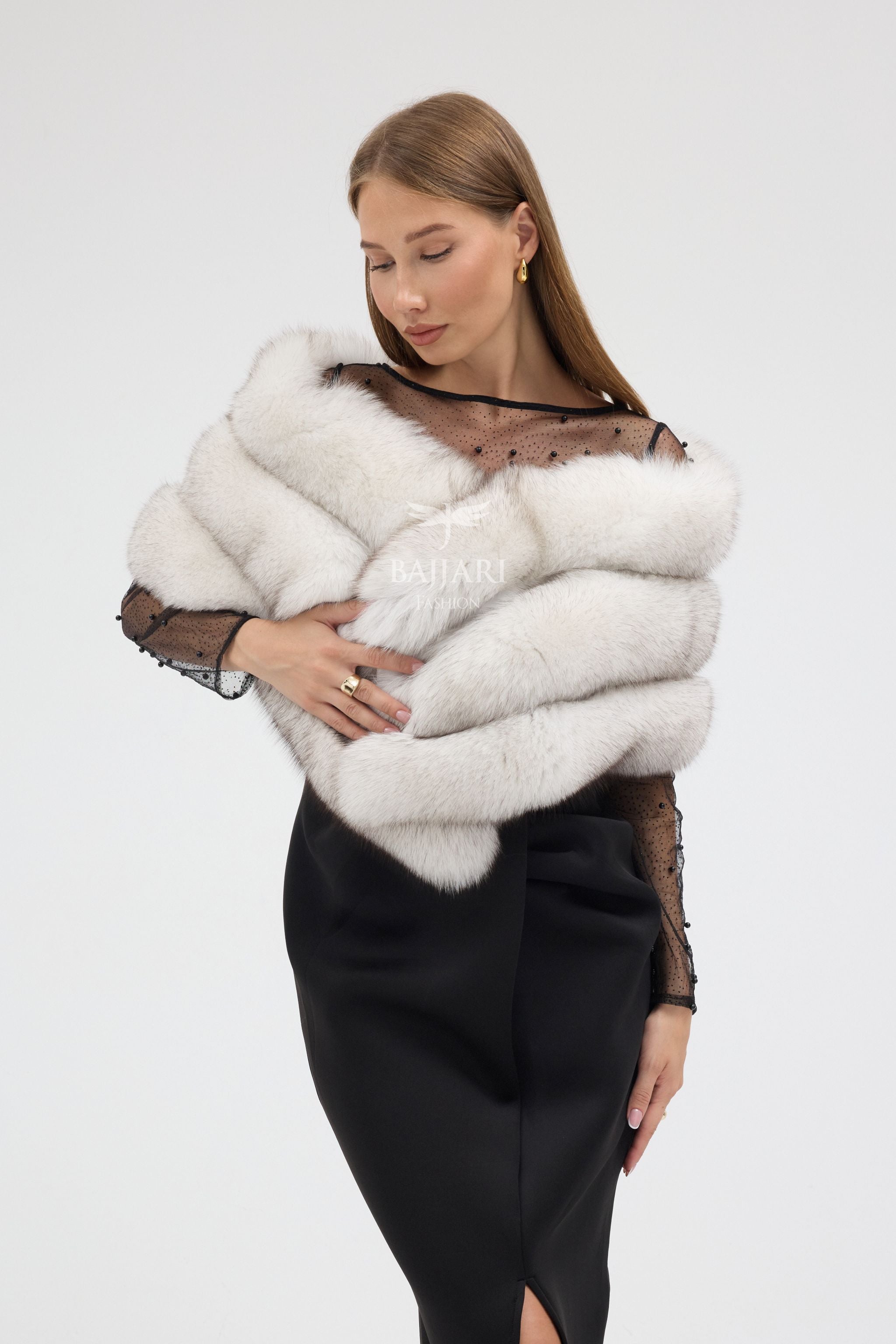 Natural White Shadow Fox Fur Shawl