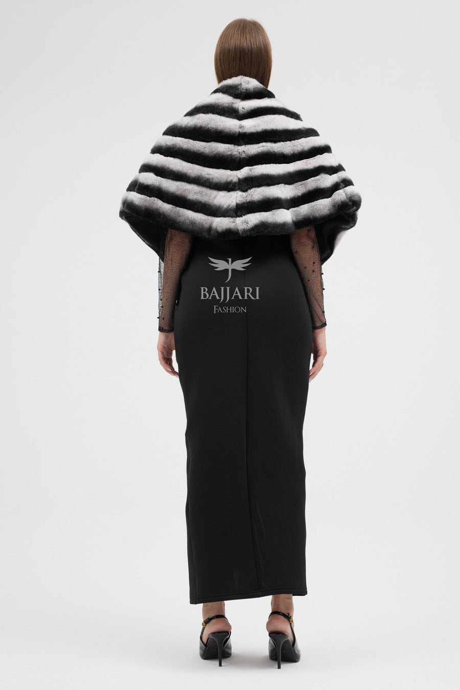 Black and White Striped Real Rabbit Rex Fur Shawl