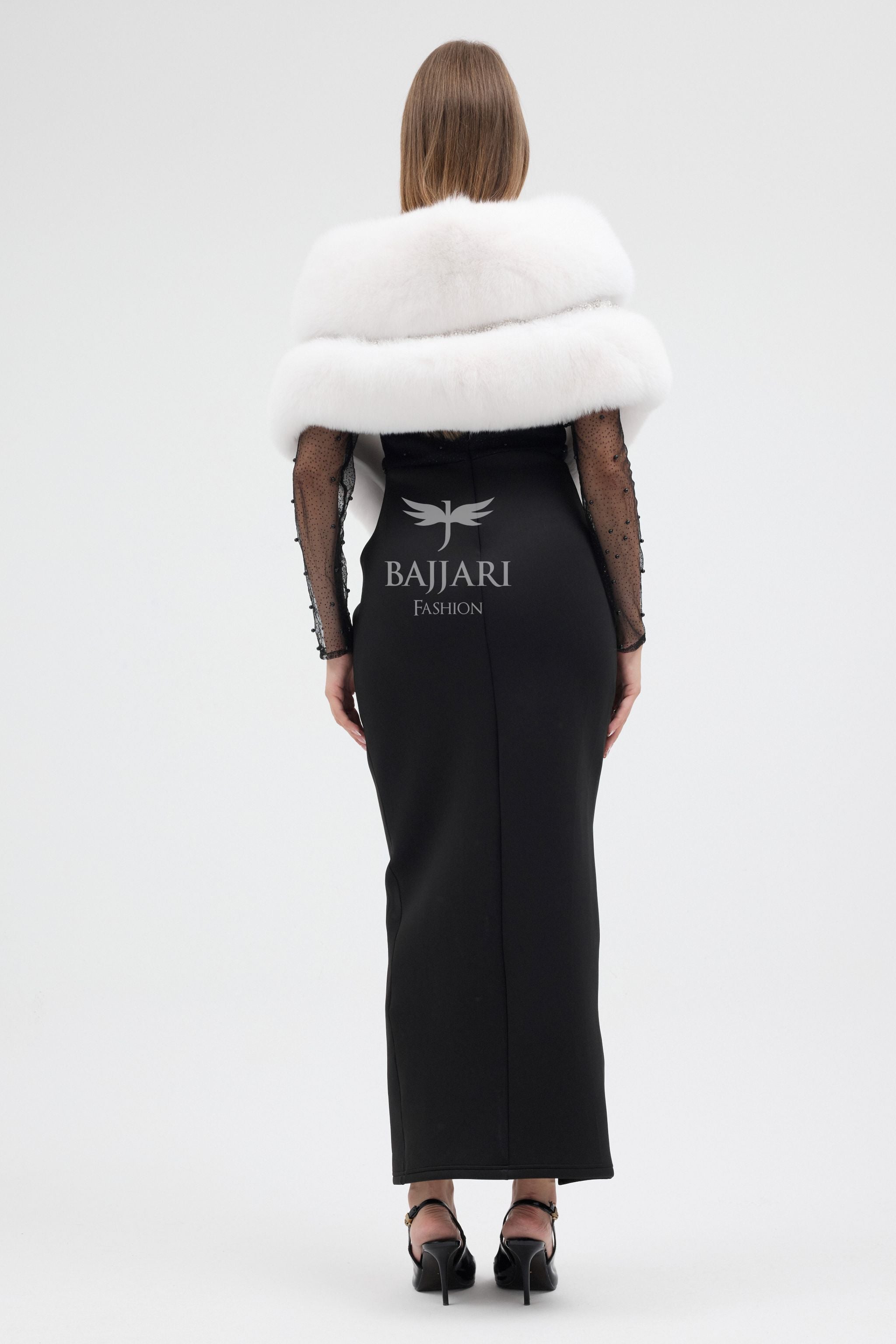 Special Stone Embroidered White Fox Fur Shawl