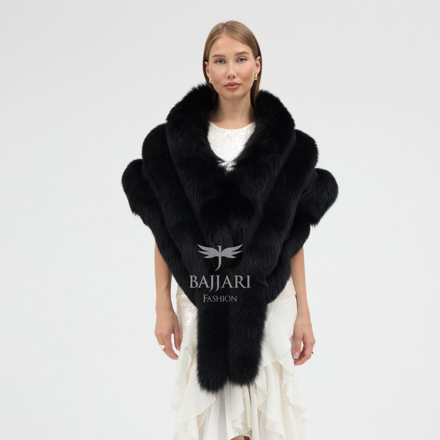 Black Fox Fur Tail Shawl