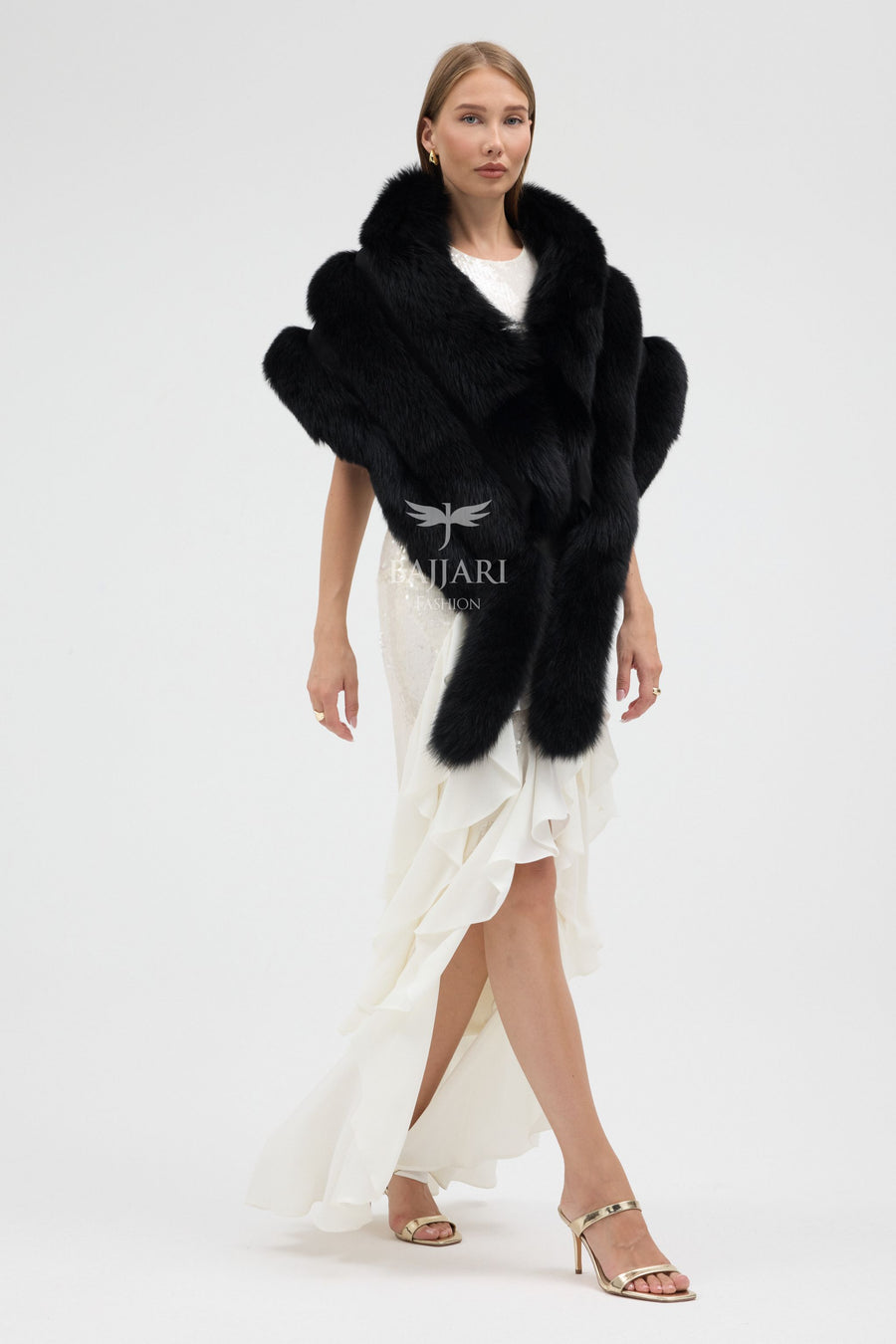 Black Fox Fur Tail Shawl