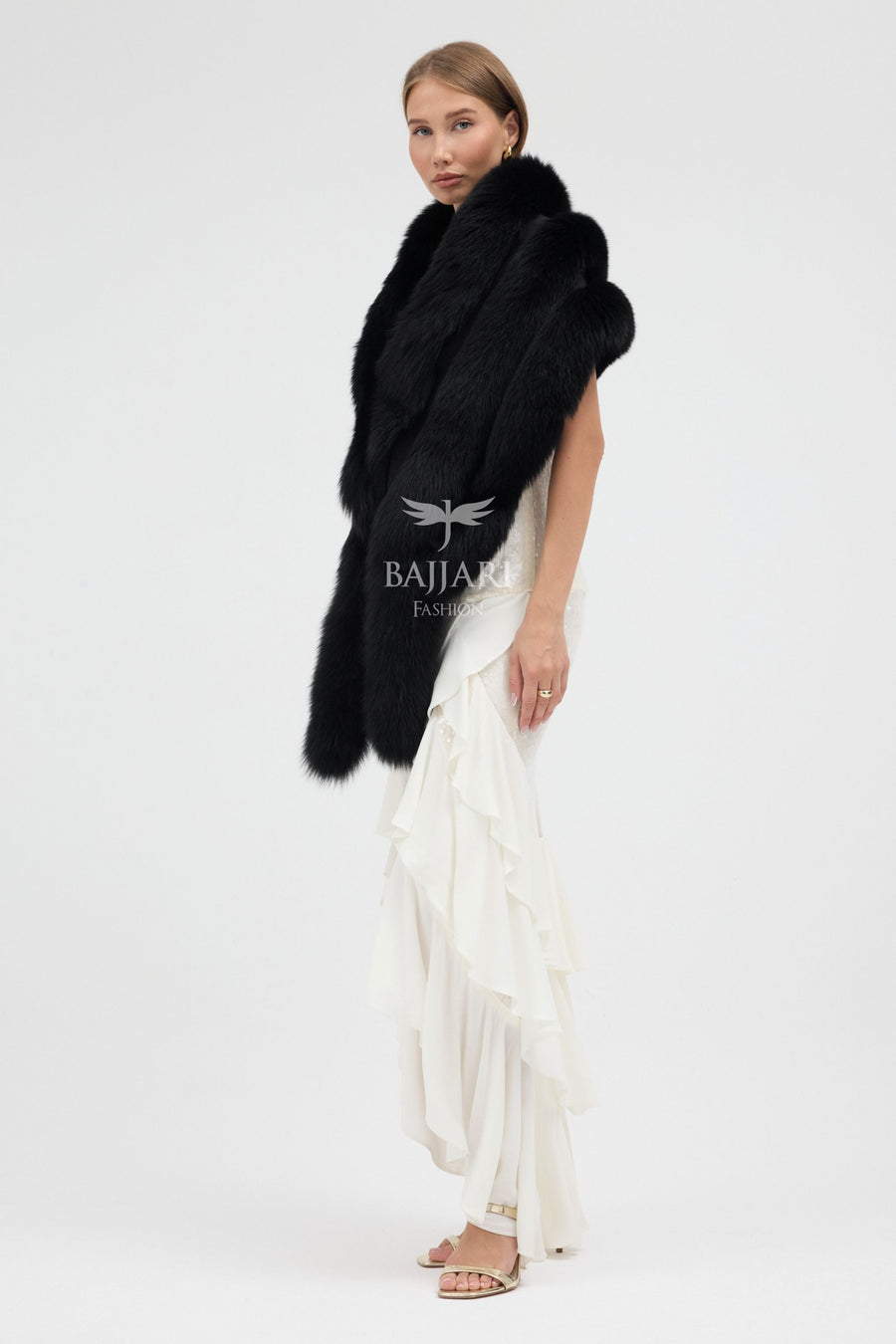 Black Fox Fur Tail Shawl
