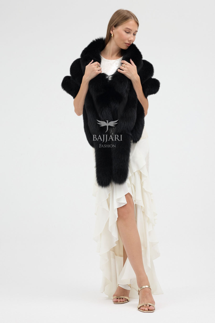 Black Fox Fur Tail Shawl