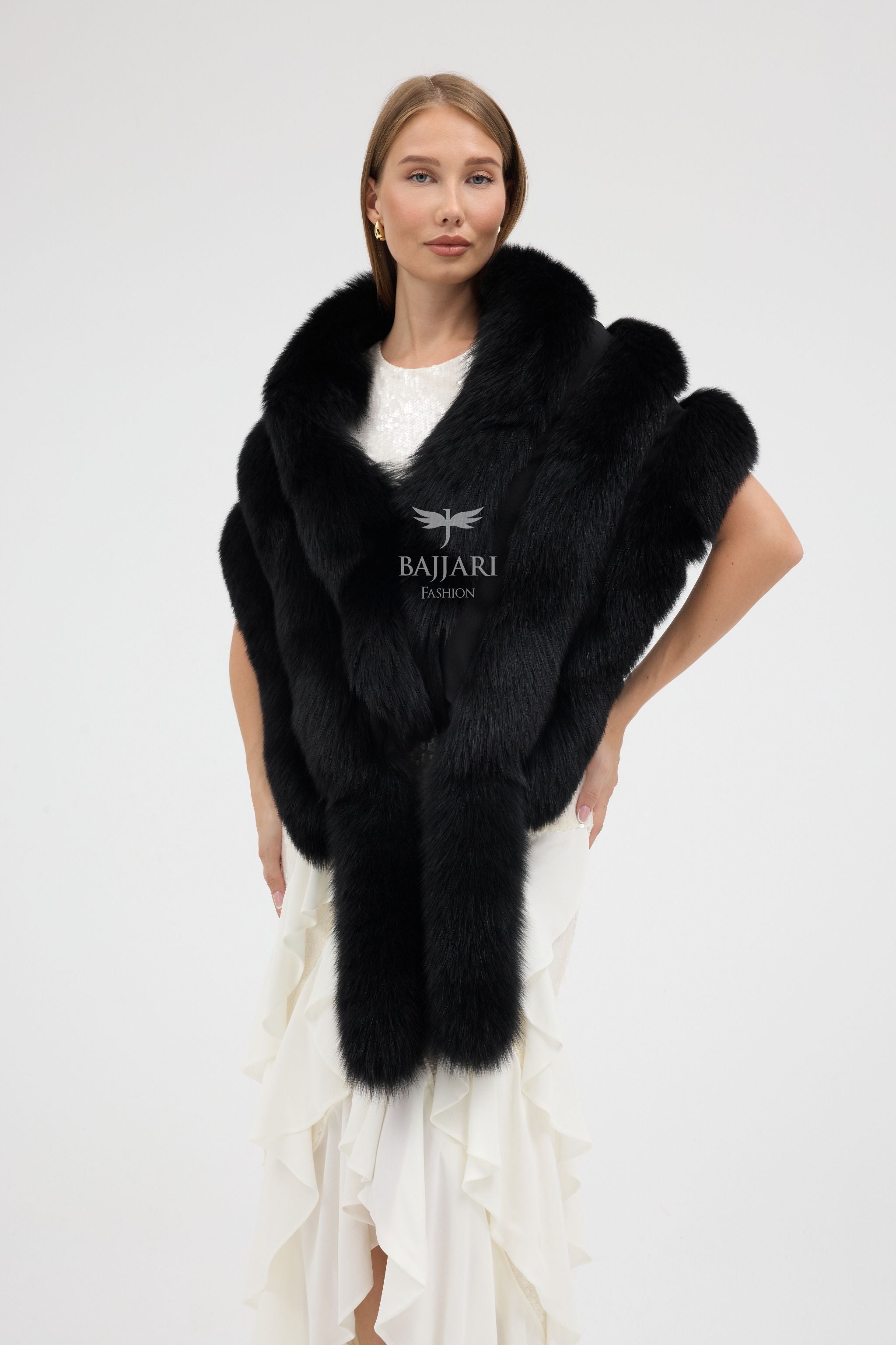 Black Fox Fur Tail Shawl