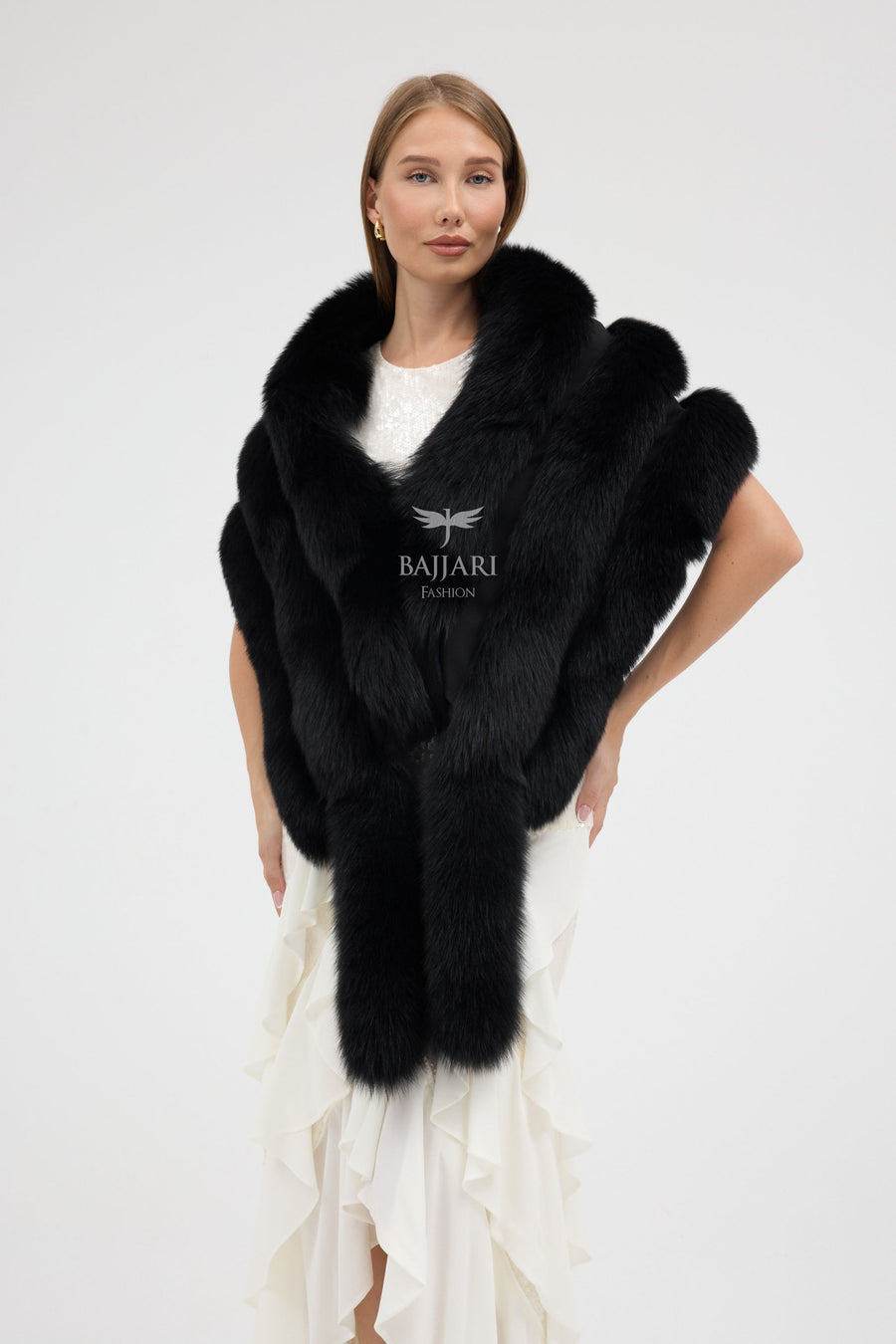 Black Fox Fur Tail Shawl
