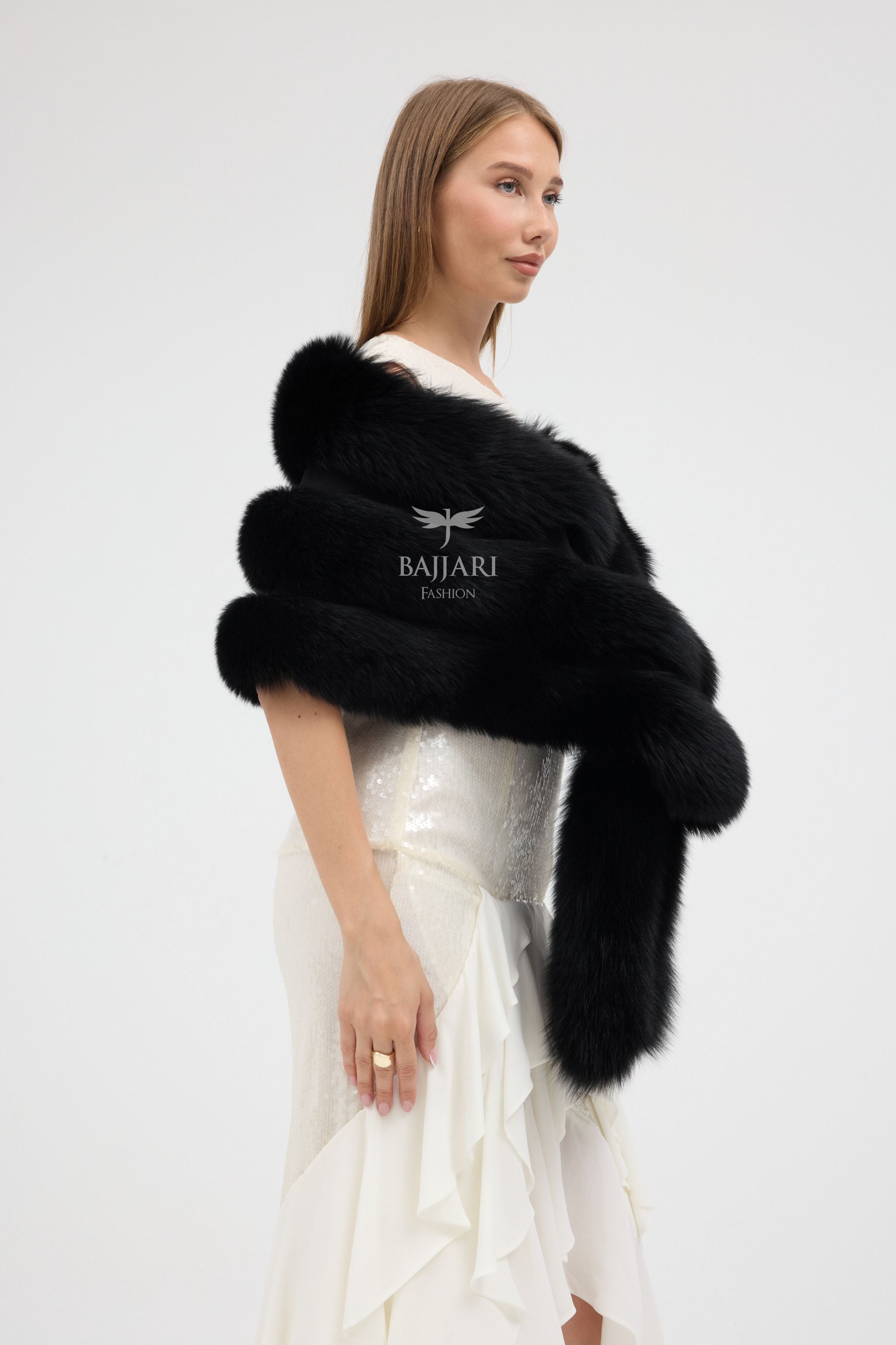 Black Fox Fur Tail Shawl