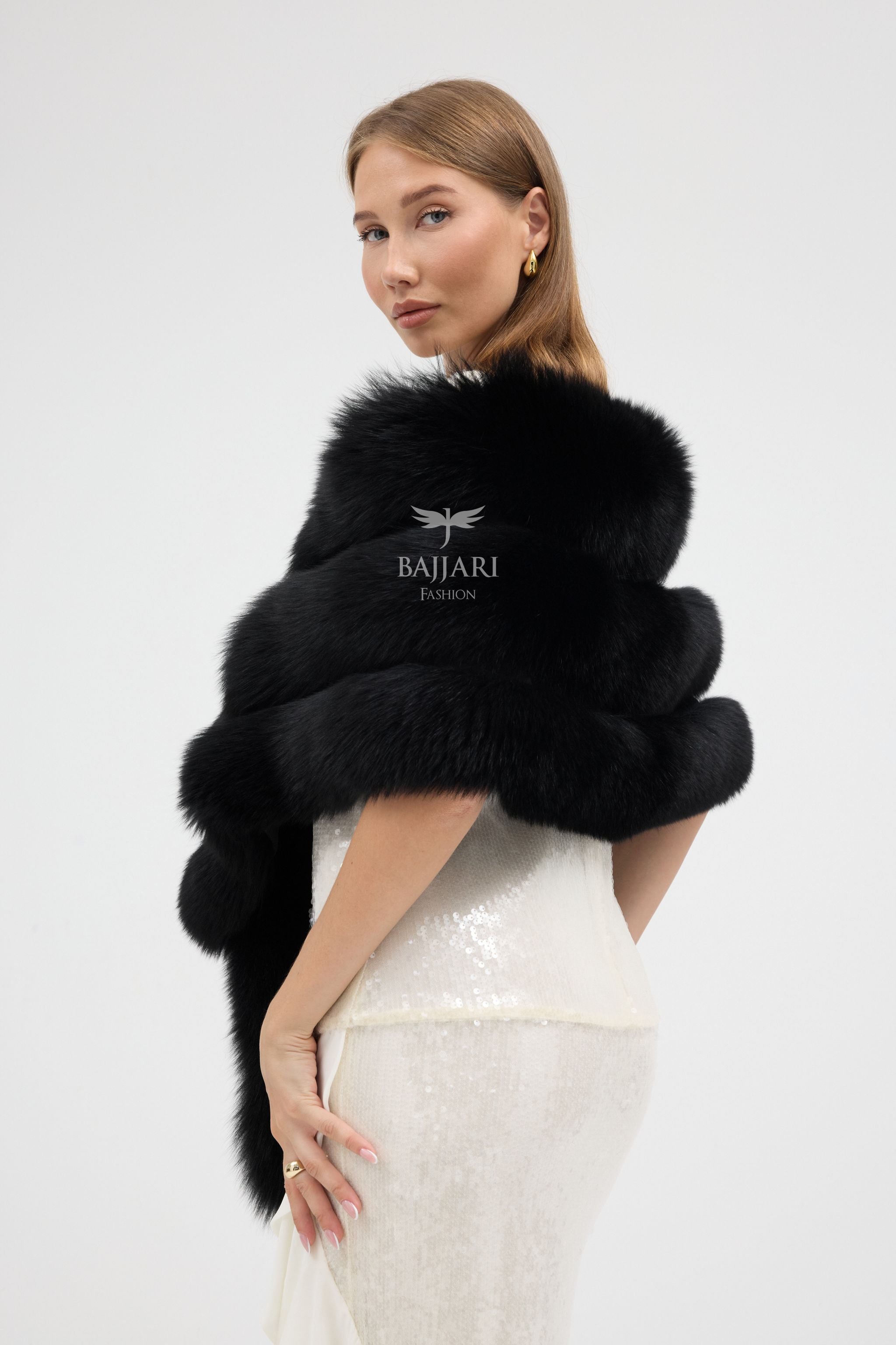 Black Fox Fur Tail Shawl