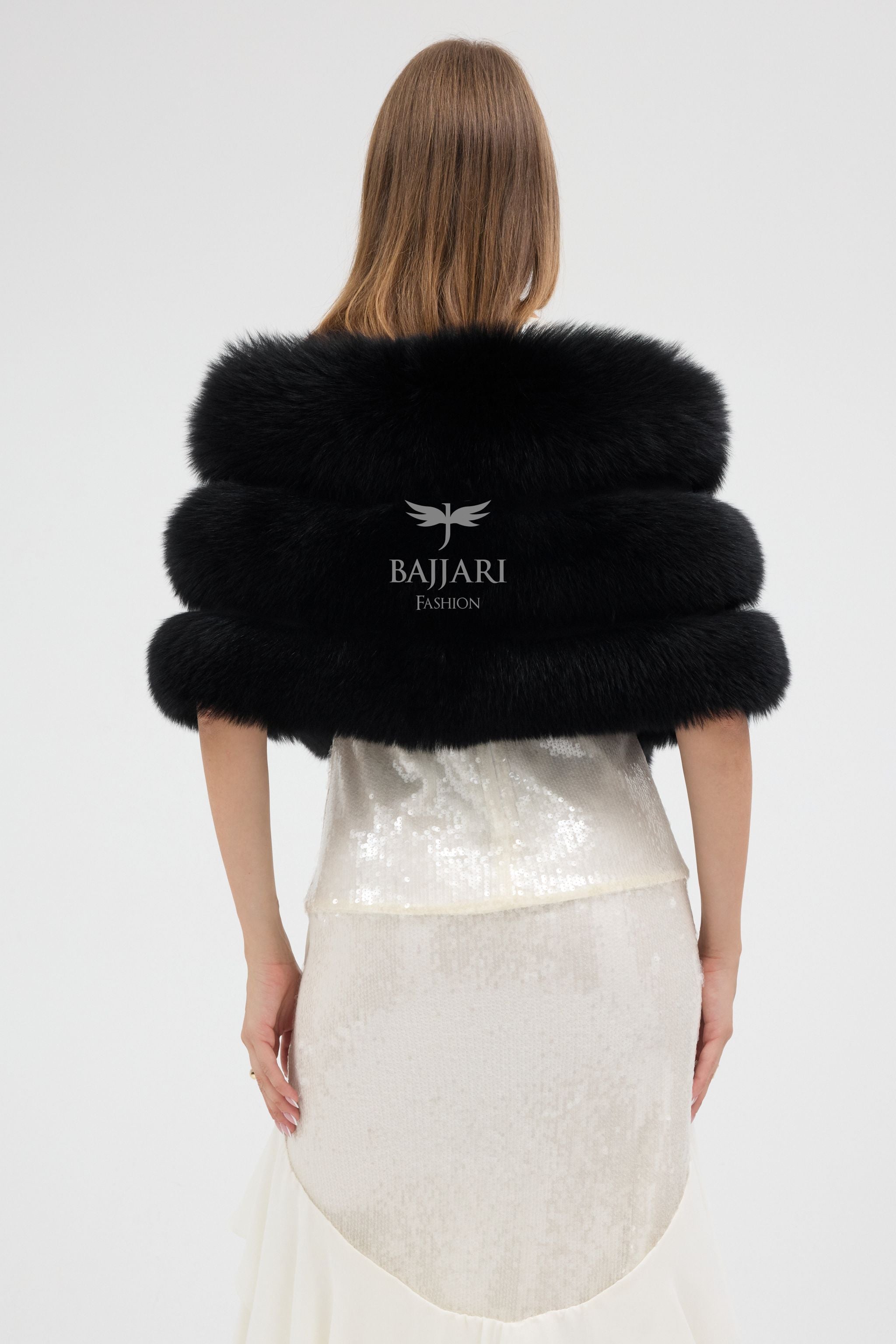 Black Fox Fur Tail Shawl