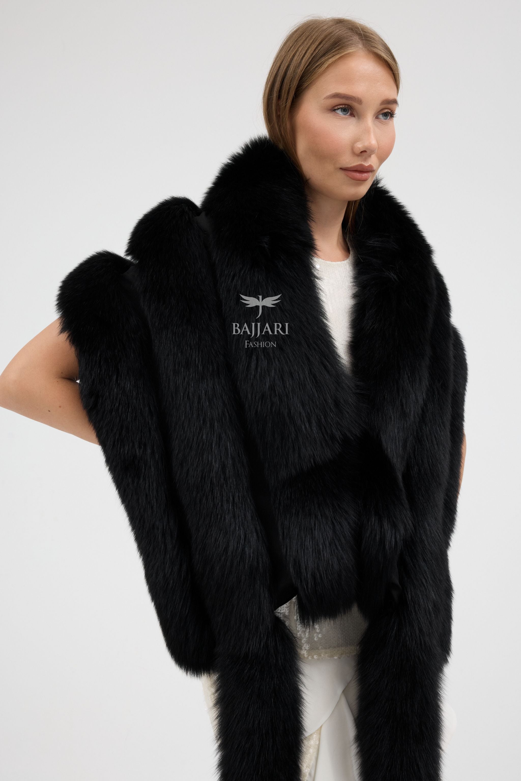 Black Fox Fur Tail Shawl