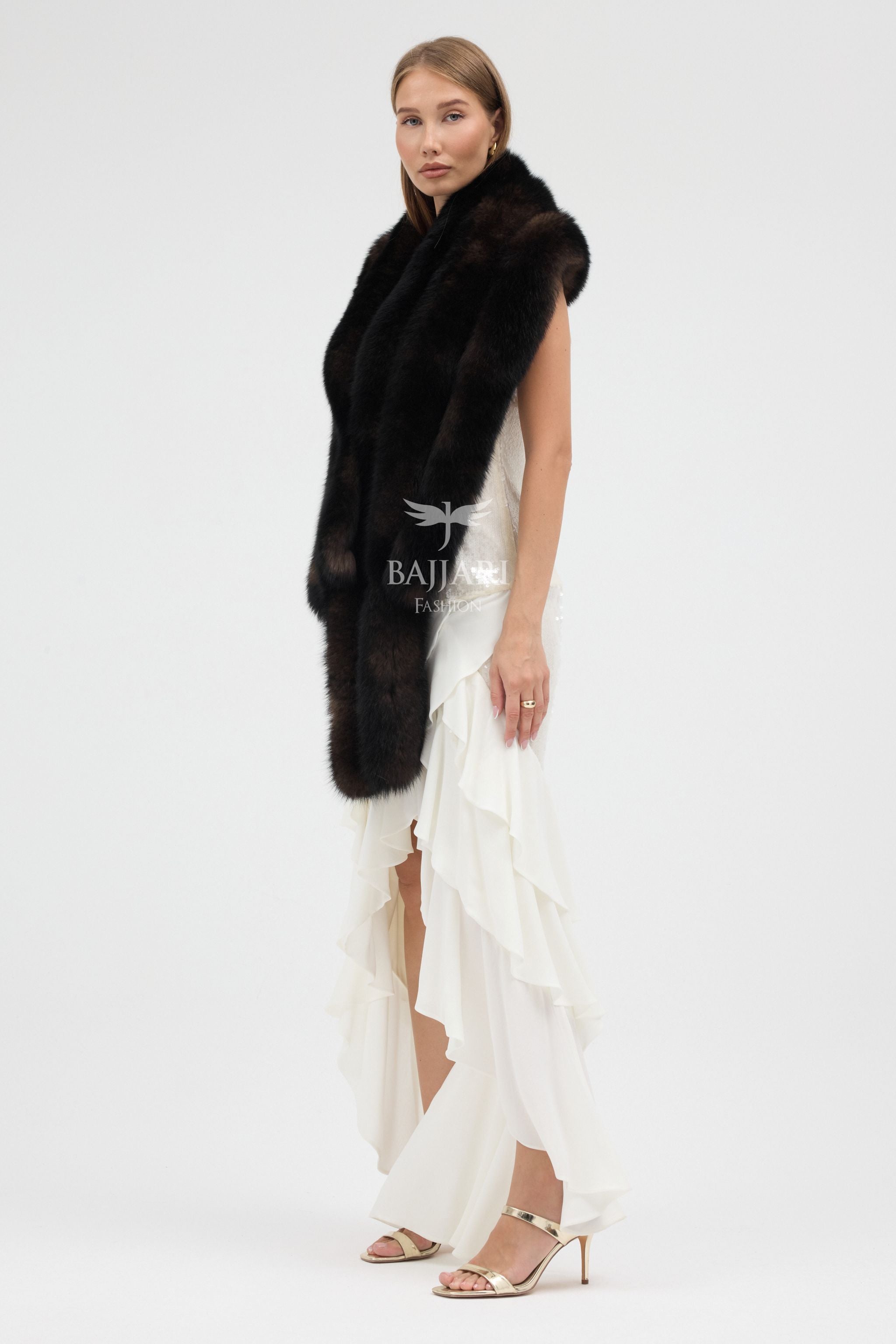 Brown Tail Fox Fur Shawl
