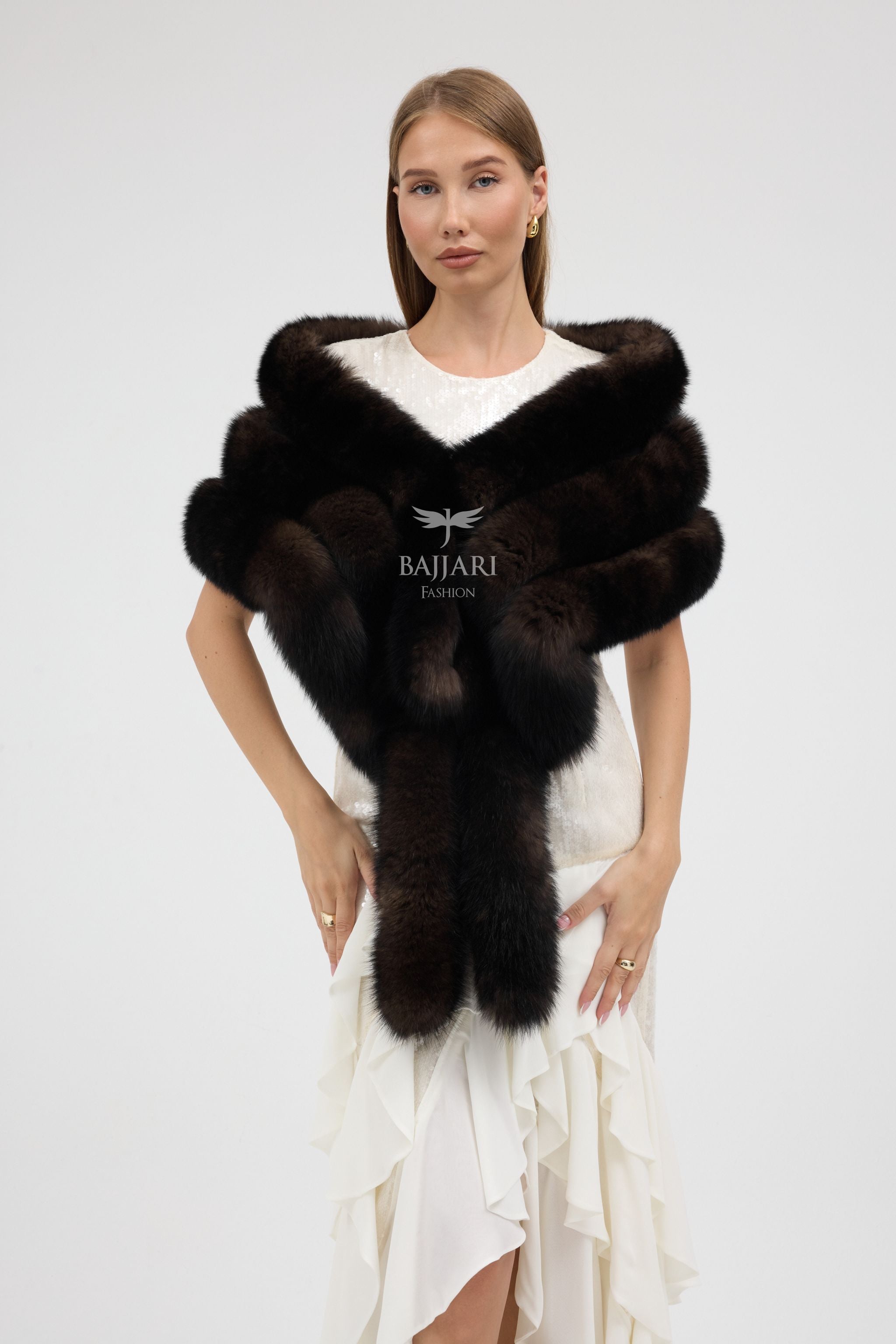 Brown Tail Fox Fur Shawl