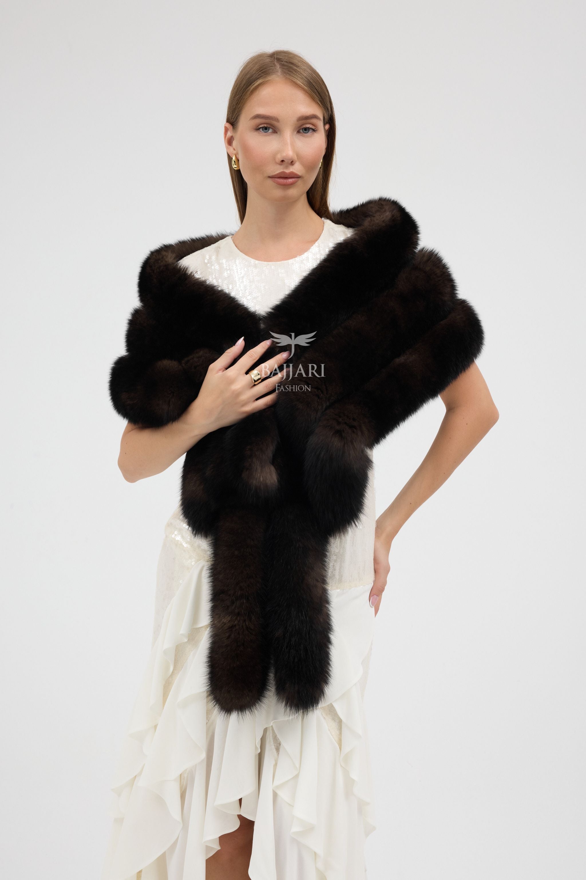 Brown Tail Fox Fur Shawl
