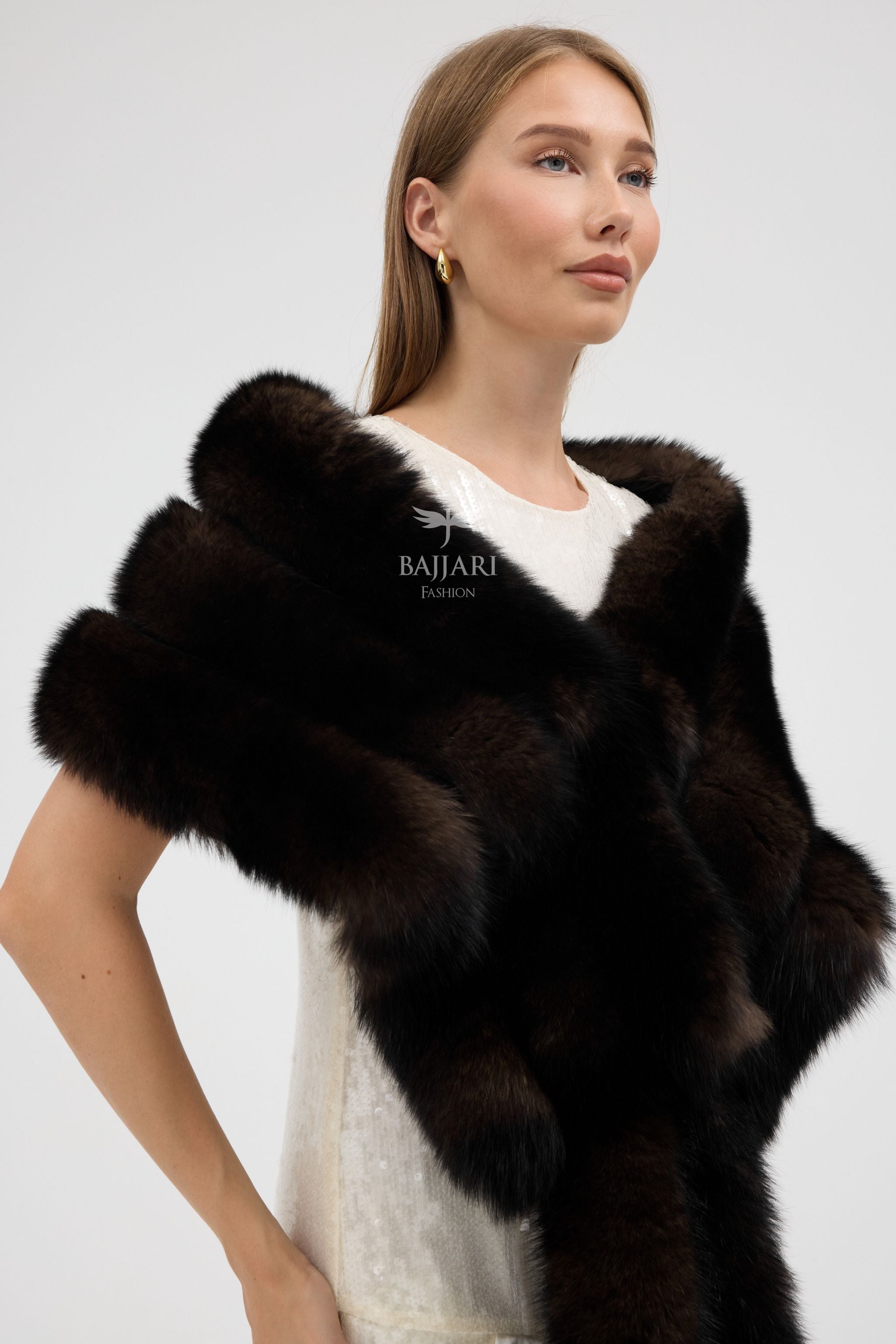 Brown Tail Fox Fur Shawl
