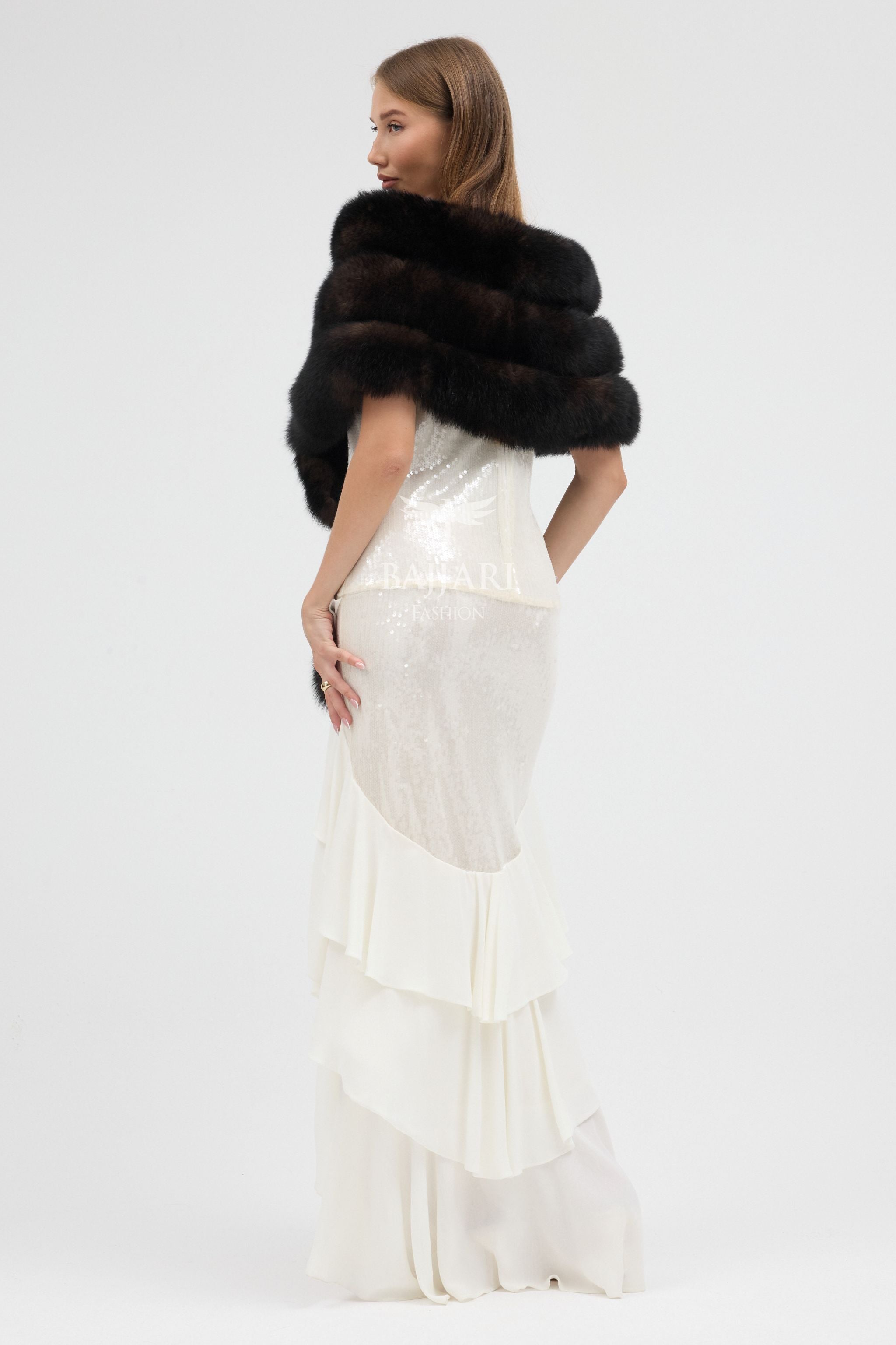 Brown Tail Fox Fur Shawl