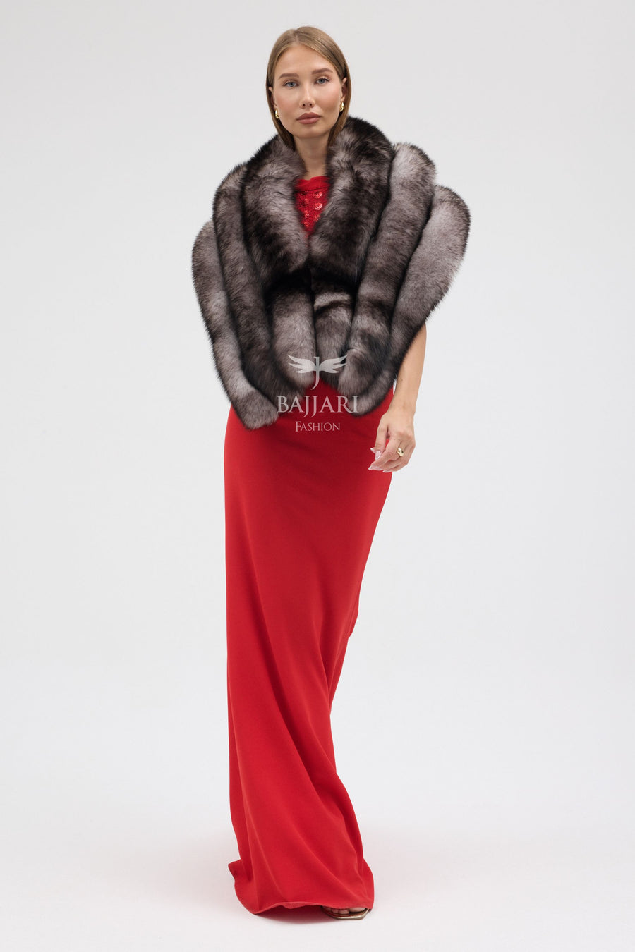Natural Black Silver Fox Fur Shawl