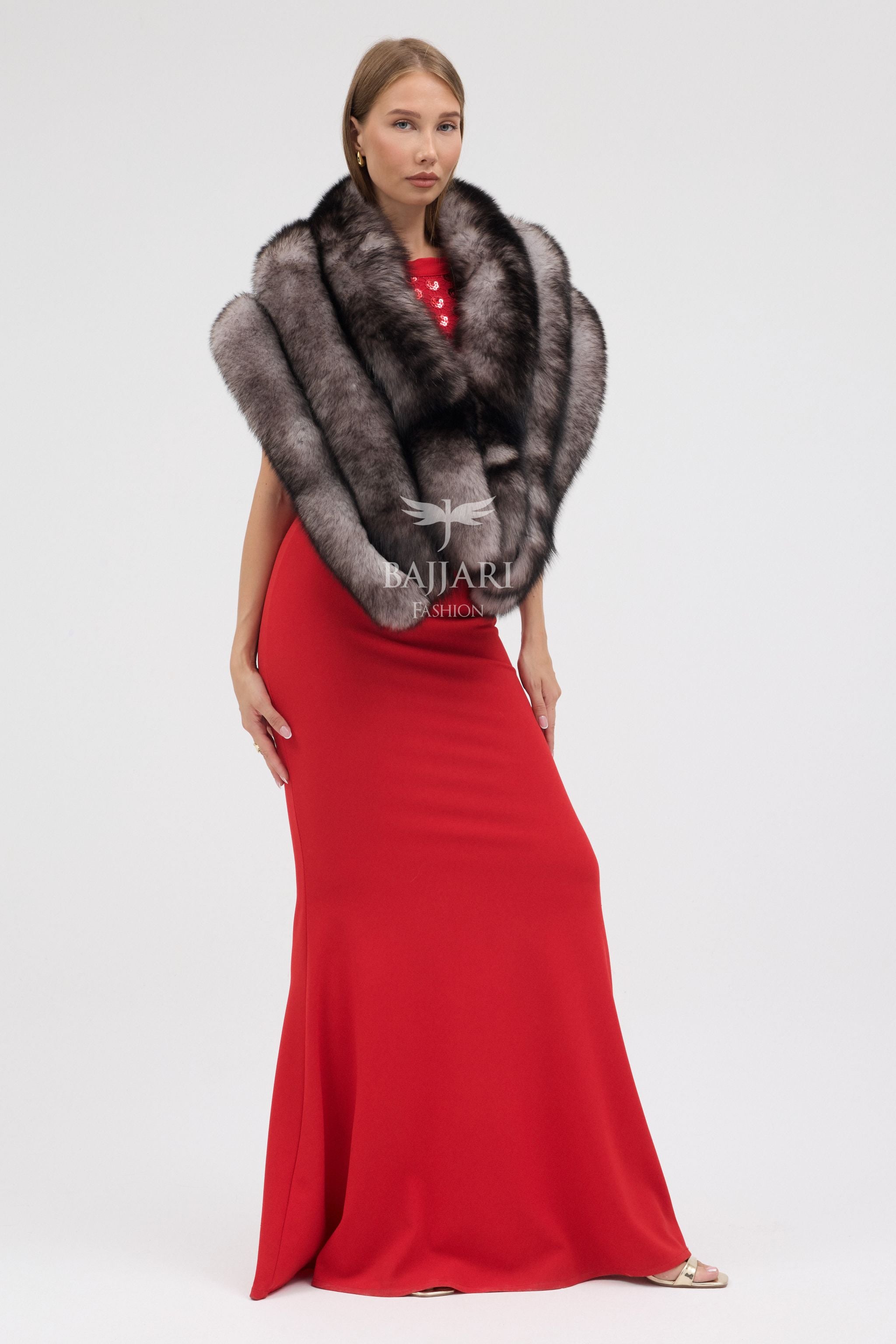 Natural Black Silver Fox Fur Shawl
