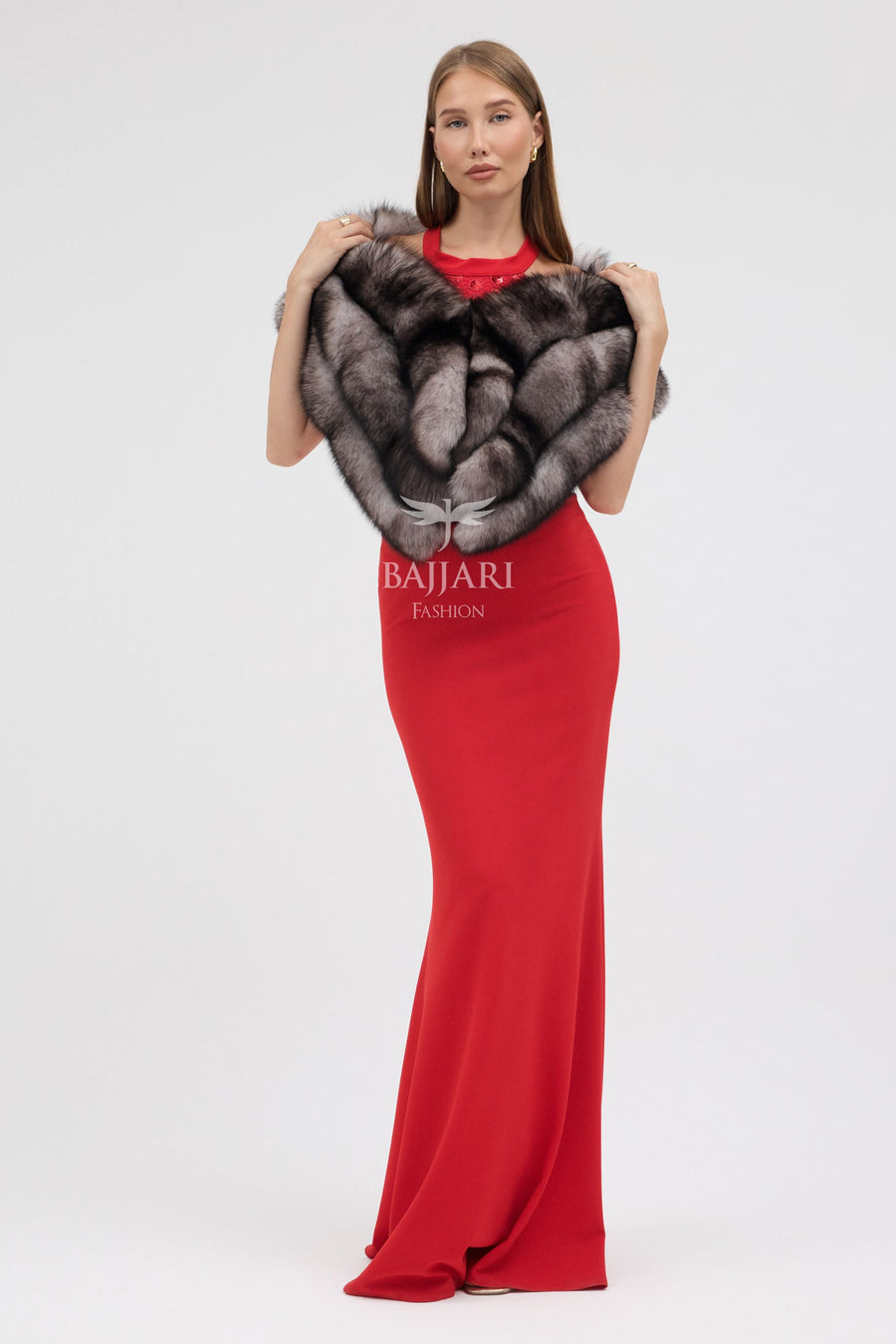Natural Black Silver Fox Fur Shawl