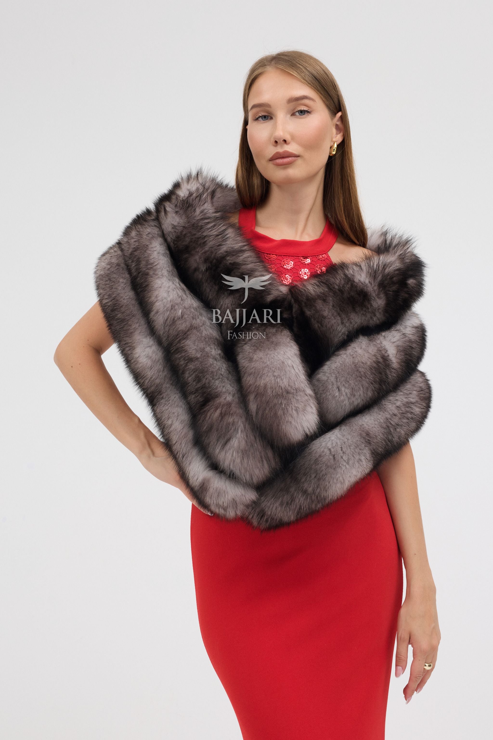Natural Black Silver Fox Fur Shawl