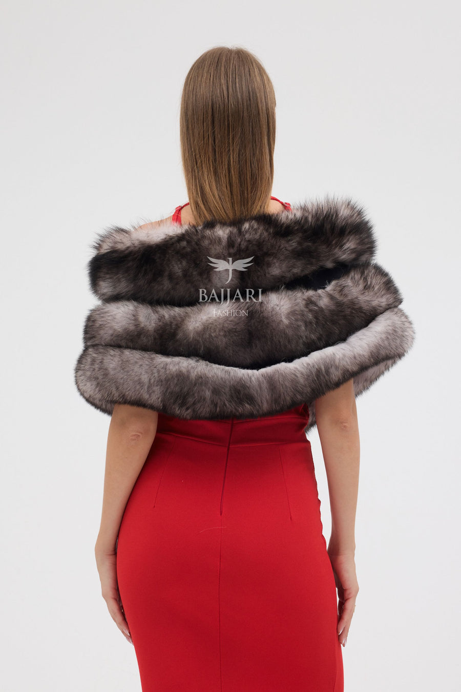 Natural Black Silver Fox Fur Shawl