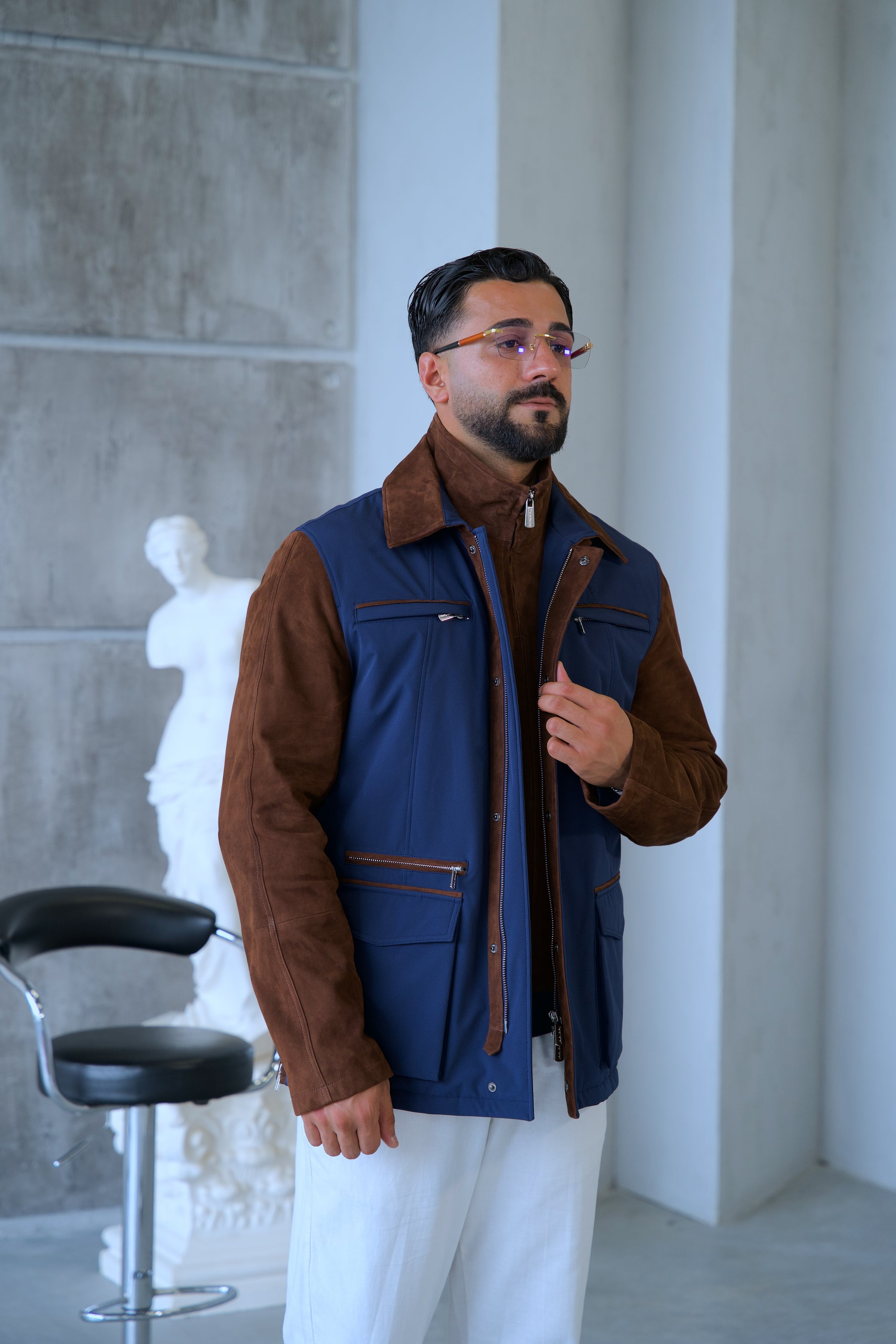 Waterproof and Suede Leather Fabric Men's Jacket