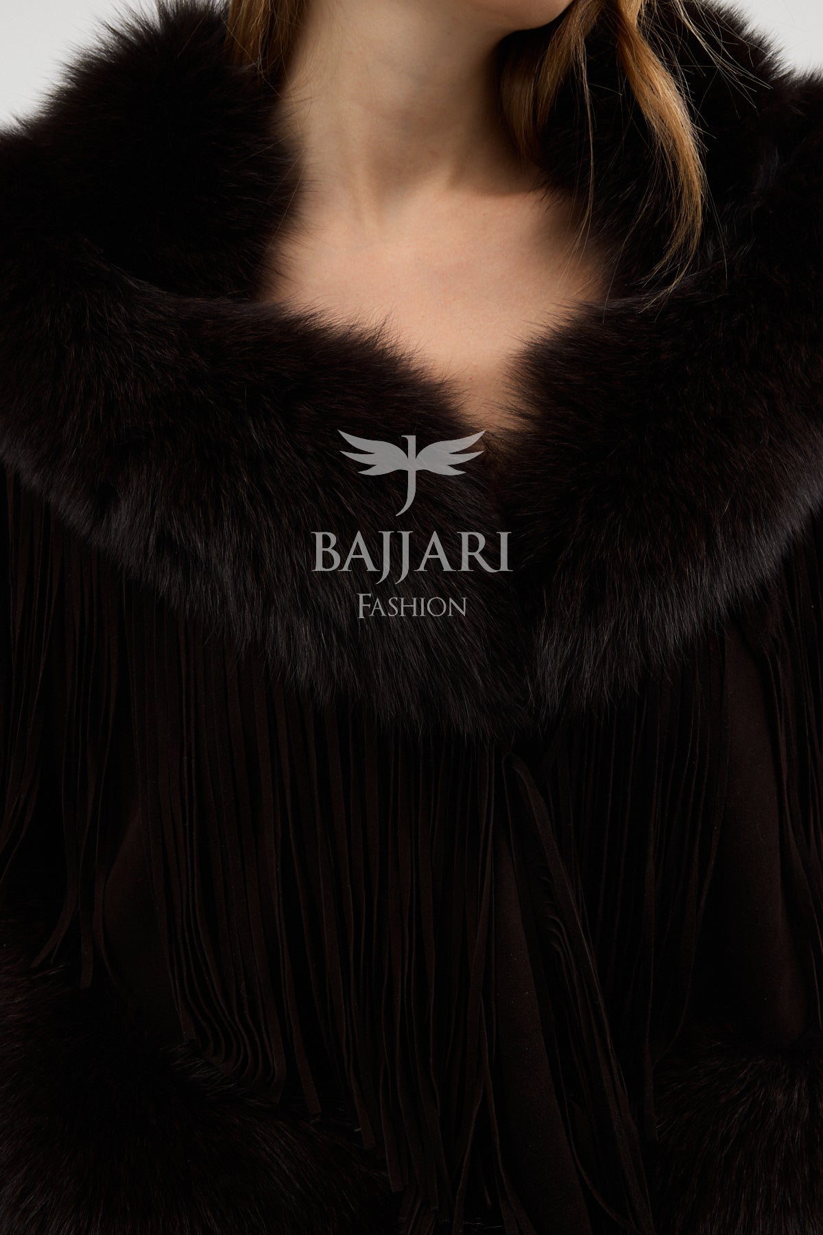 Dark Green Cashmere Real Fox Fur Embellished Tassel Cape Shawl