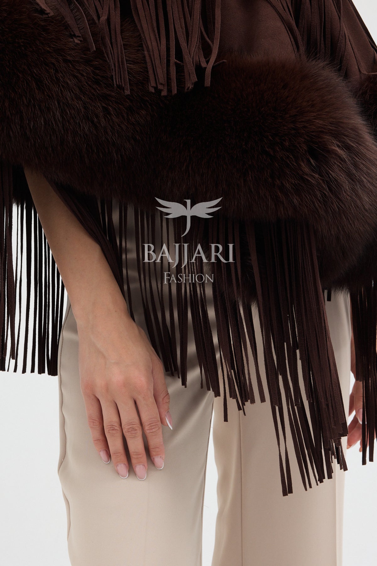 Cashmere Real Fox Fur Embellished Tassel Cape Shawl